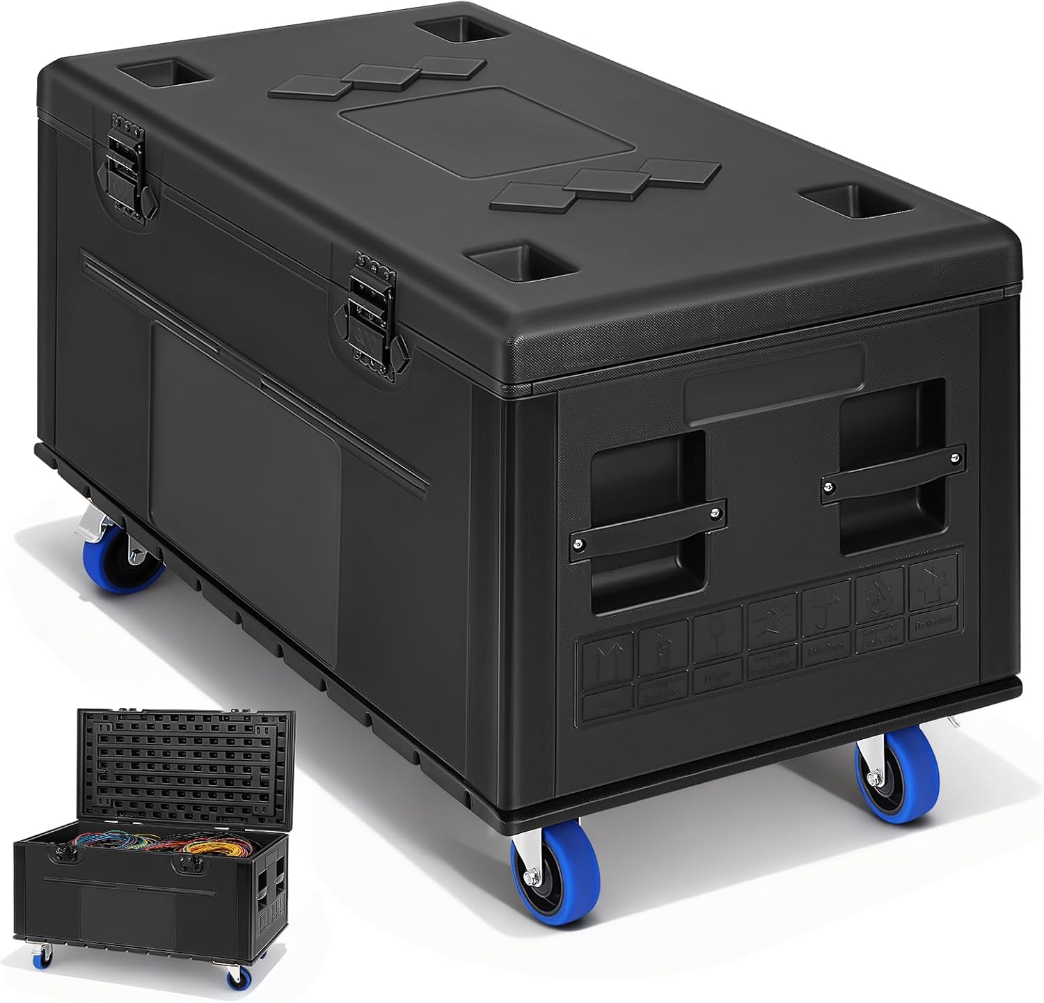 Heavy-Duty Rolling Cable Trunk Road Case, 1100lb Load, Waterproof | PE Impact Shell, Butterfly Lock