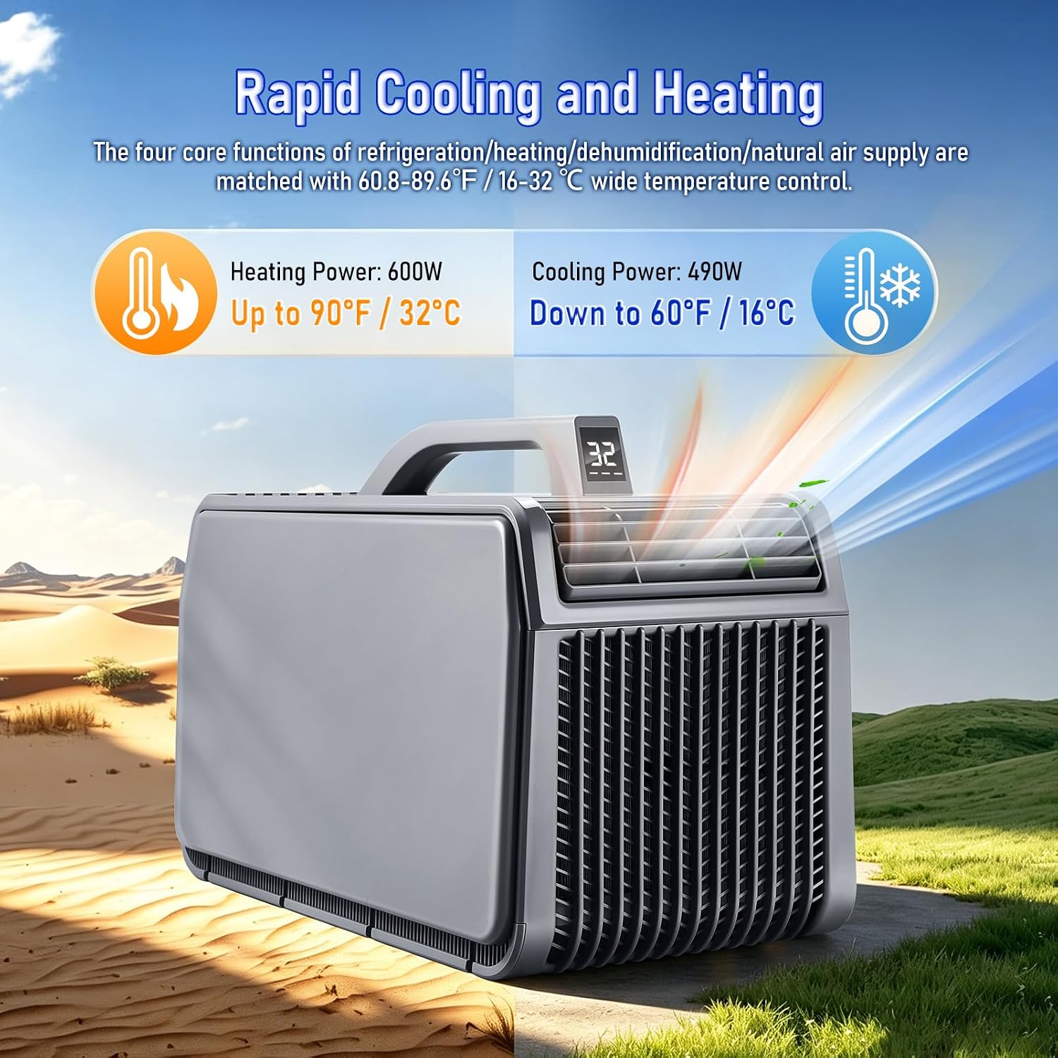 500W 12V DC Portable Air Conditioner, Quiet Cooler & Heater Combo for Car Tent Camper RV Boat