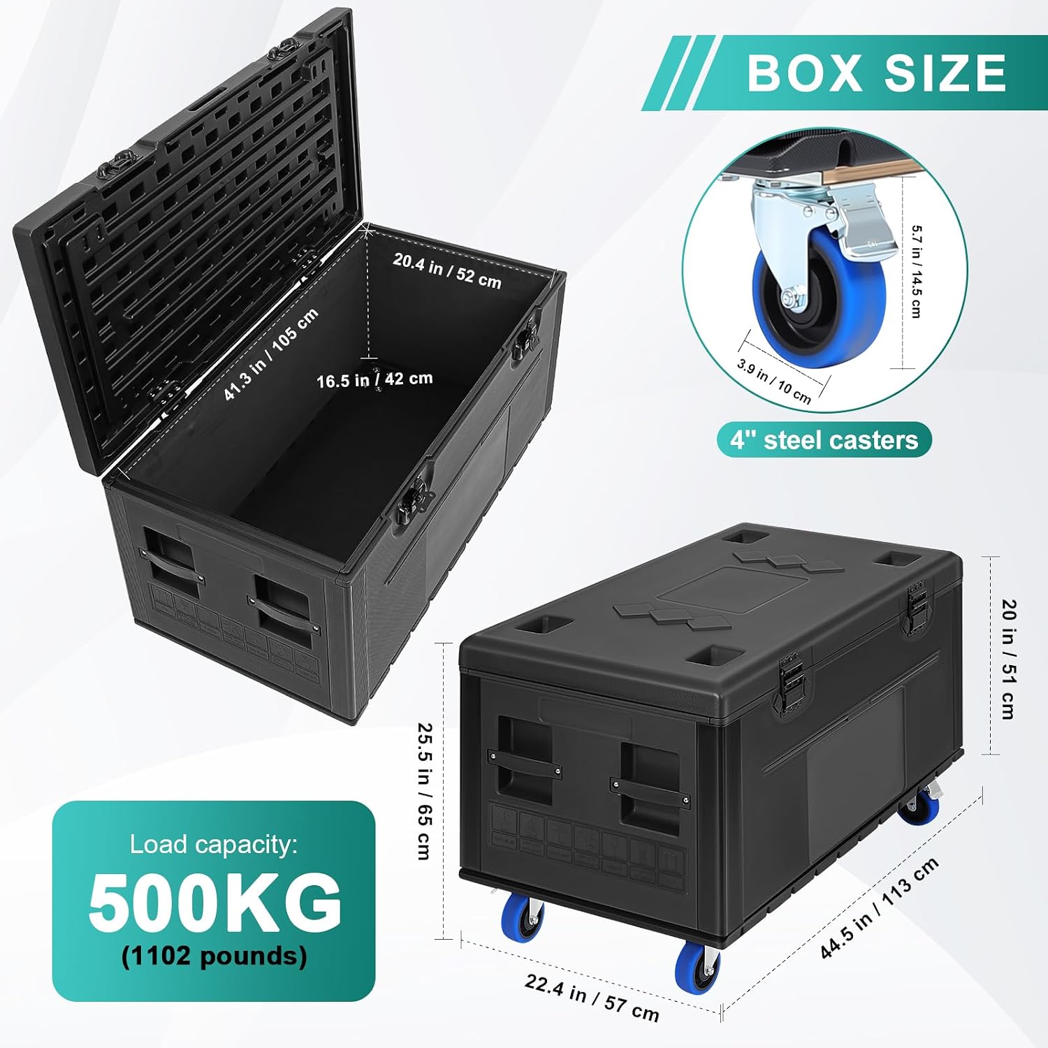 Heavy-Duty Rolling Cable Trunk Road Case, 1100lb Load, Waterproof | PE Impact Shell, Butterfly Lock