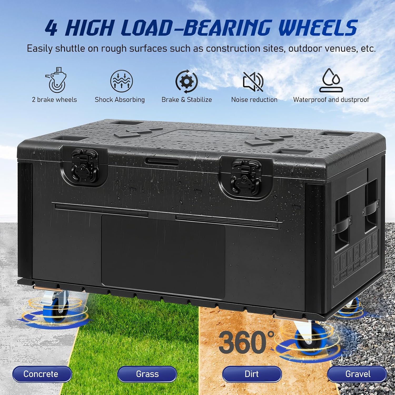 Heavy-Duty Rolling Cable Trunk Road Case, 1100lb Load, Waterproof | PE Impact Shell, Butterfly Lock