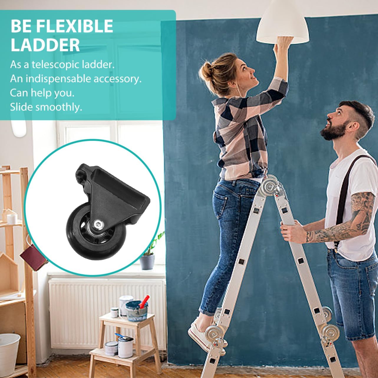2pcs Ladder Wheels Extension Ladder Supplies Folding Ladder Wheel Extension Ladder Wheels