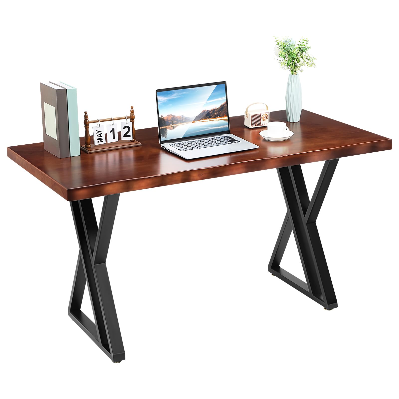 55 Inch Solid Wood Computer Desk, Farmhouse Writing Table with Thick Sturdy Frame