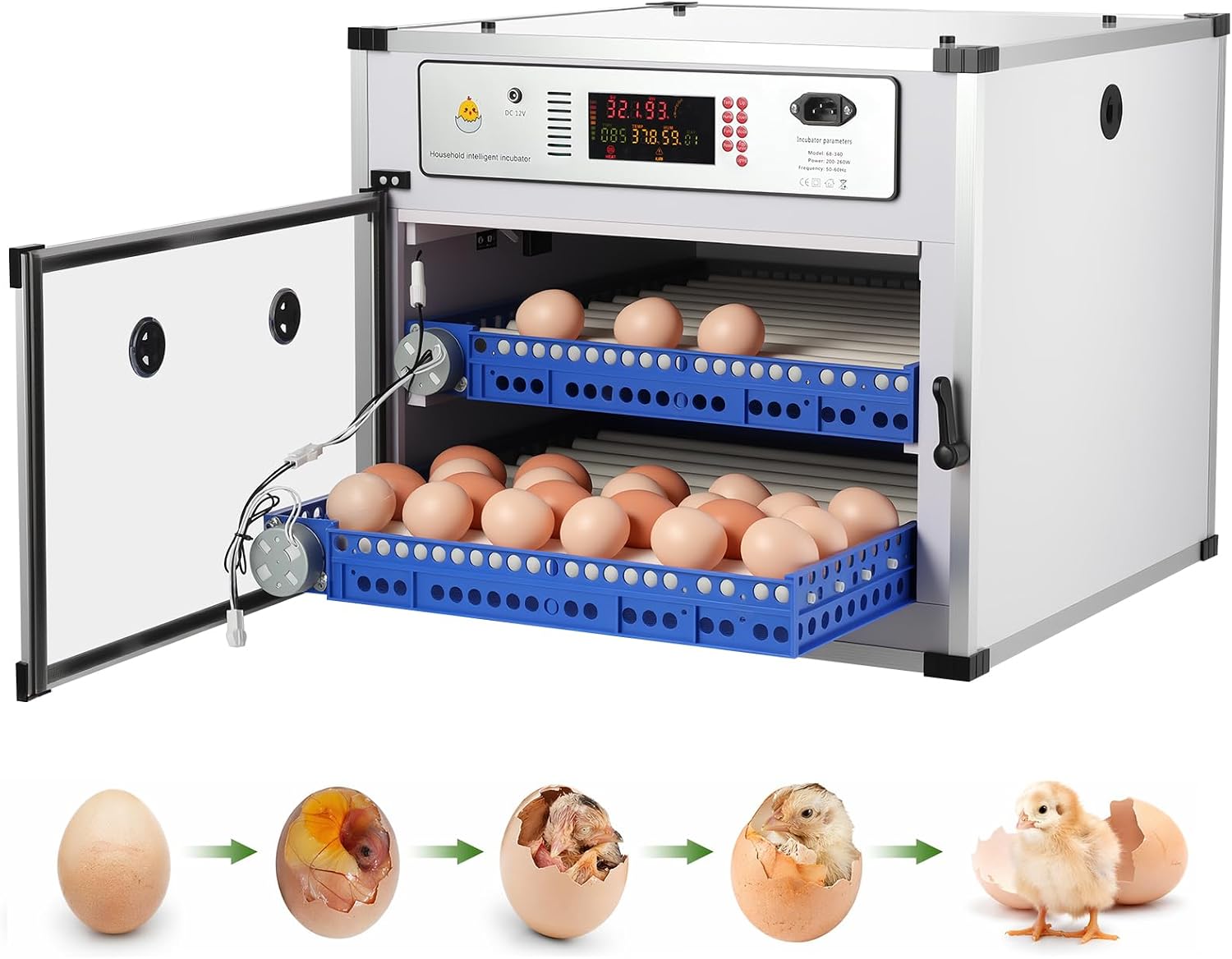 Automatic Egg Incubator for Hatching Eggs with Auto Turner, Digital Temp/Humidity