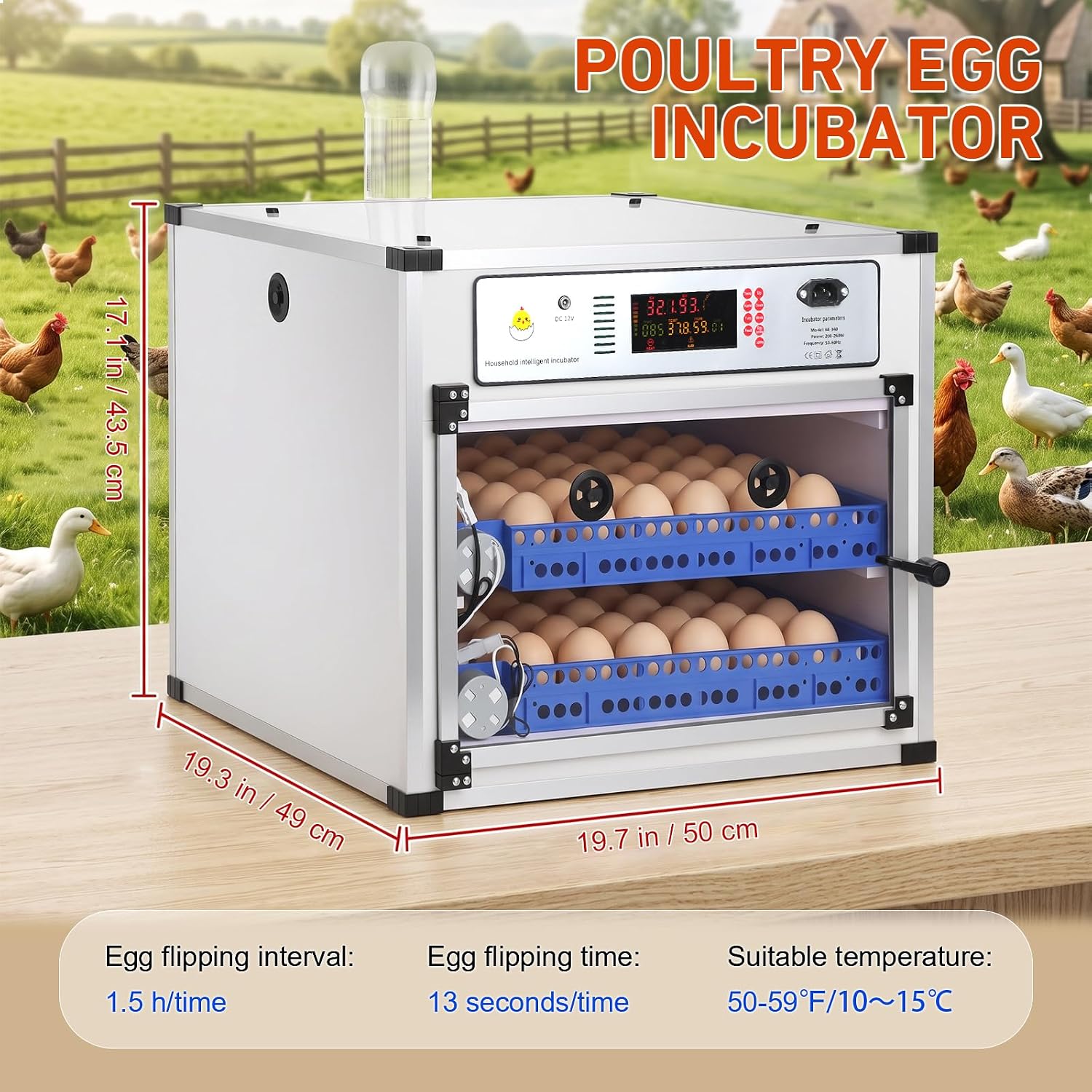 Automatic Egg Incubator for Hatching Eggs with Auto Turner, Digital Temp/Humidity