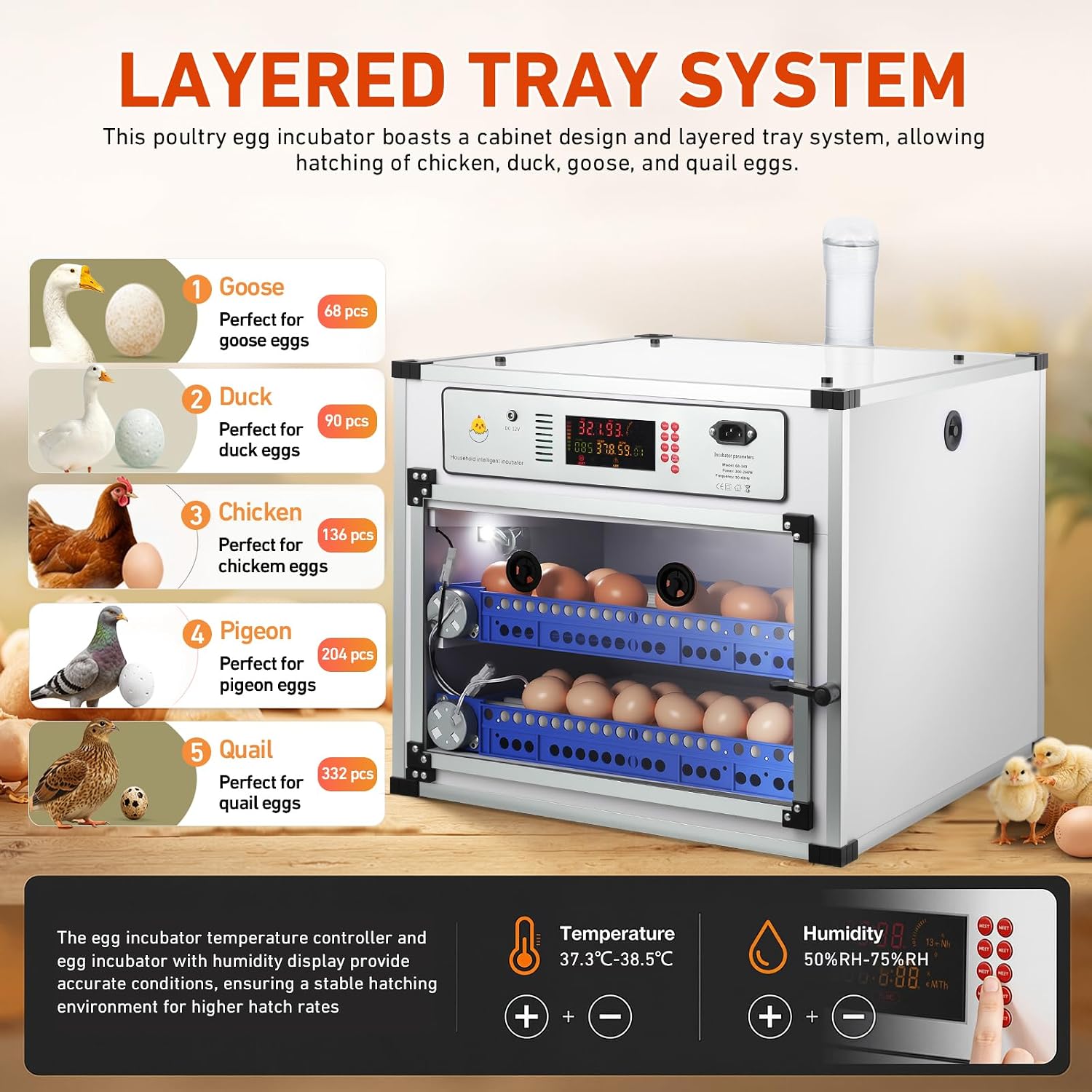 Automatic Egg Incubator for Hatching Eggs with Auto Turner, Digital Temp/Humidity