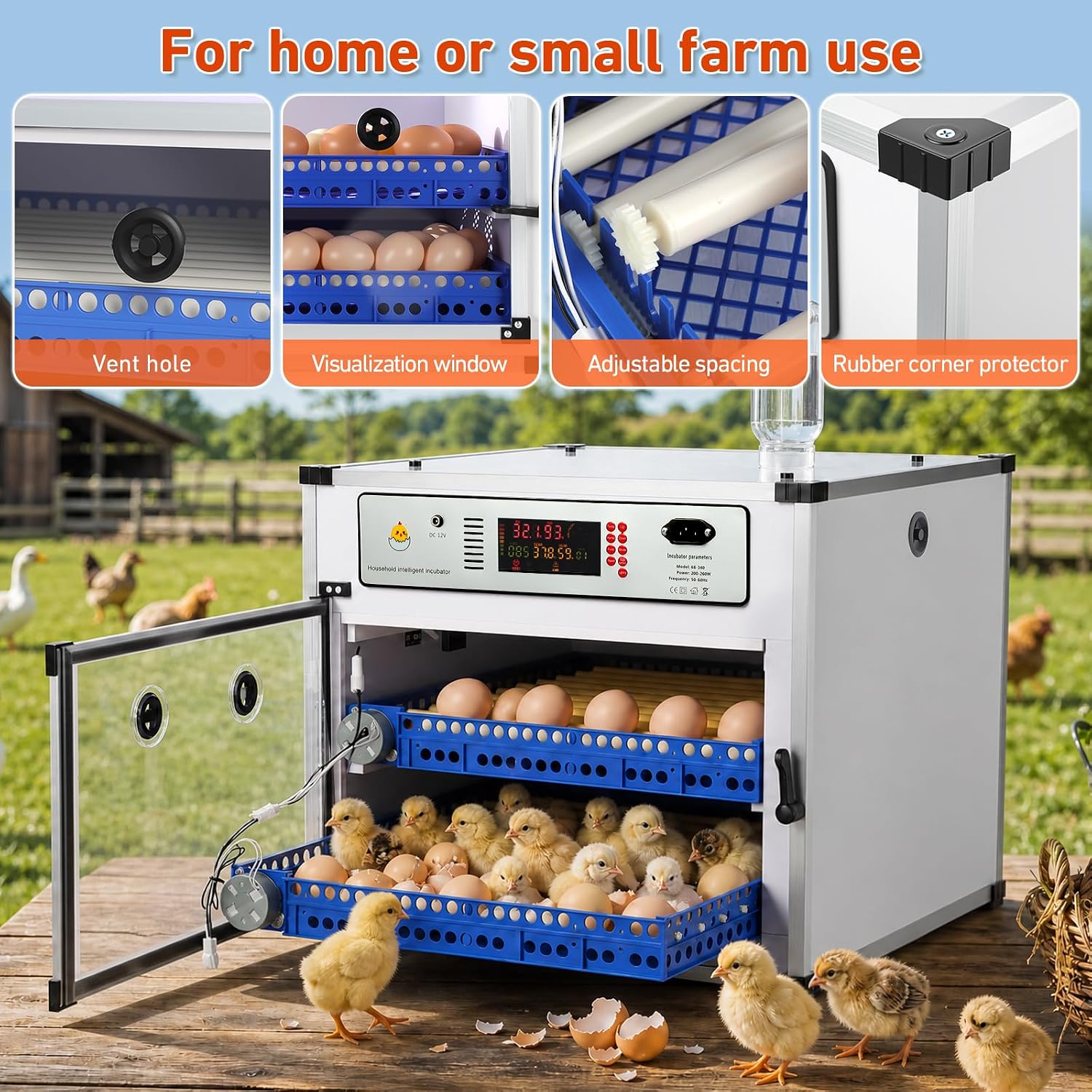 Automatic Egg Incubator for Hatching Eggs with Auto Turner, Digital Temp/Humidity