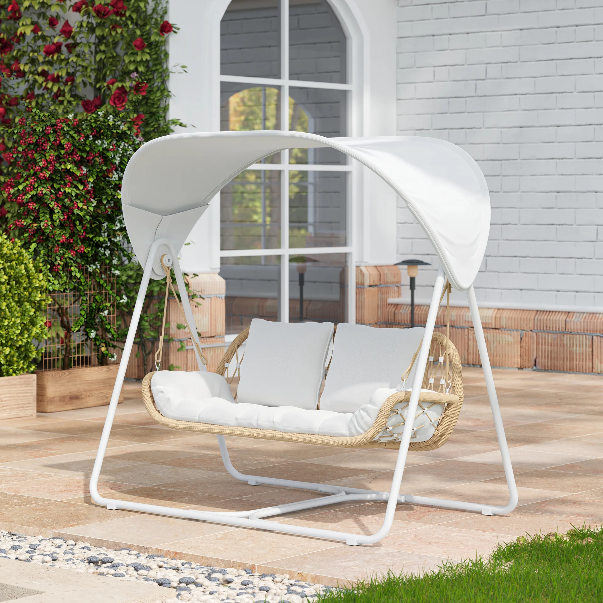 2 Seat Outdoor Woven Rope Swing Chair For 2 Person