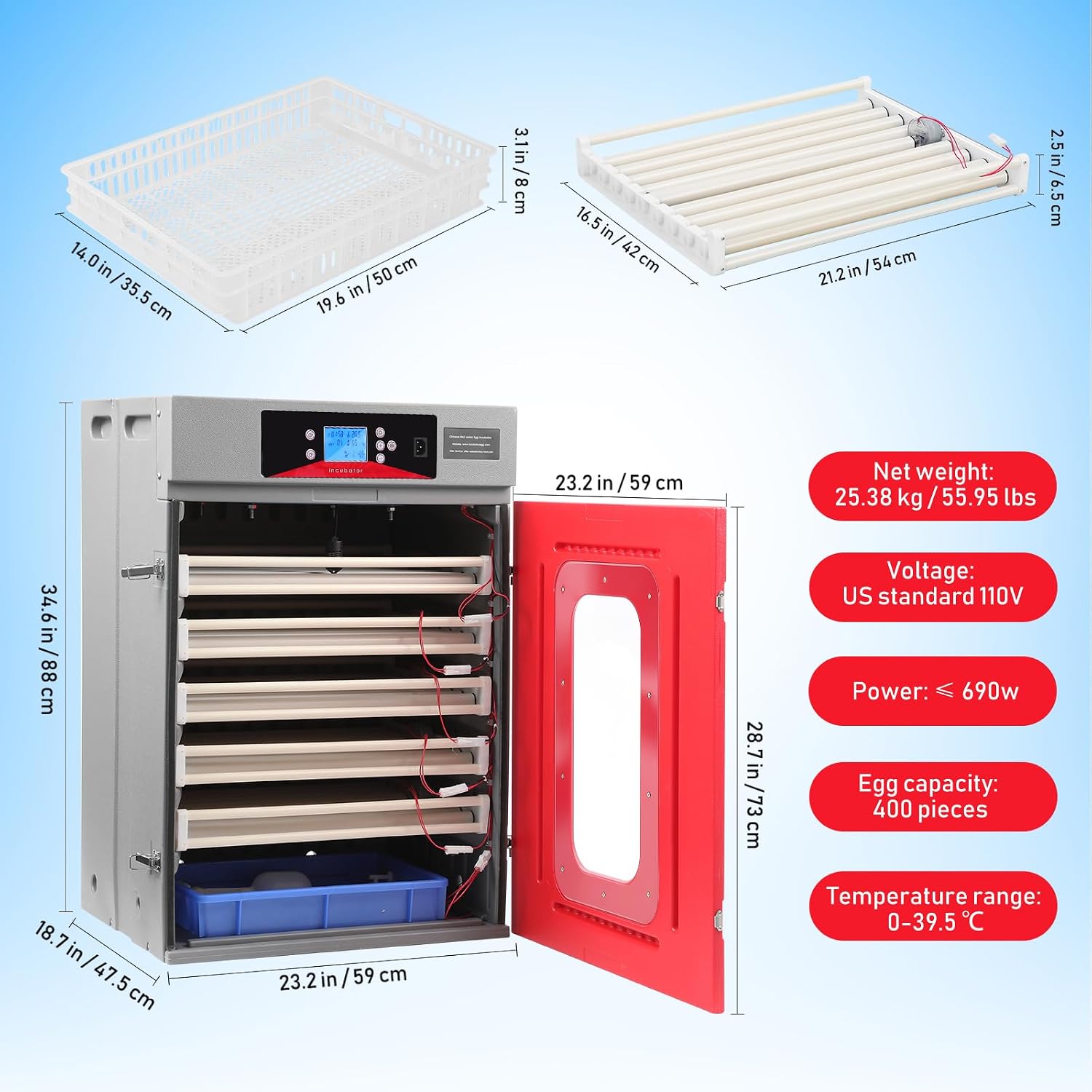 400 Capacity Egg Incubator with Automatic Temperature & Humidity Control