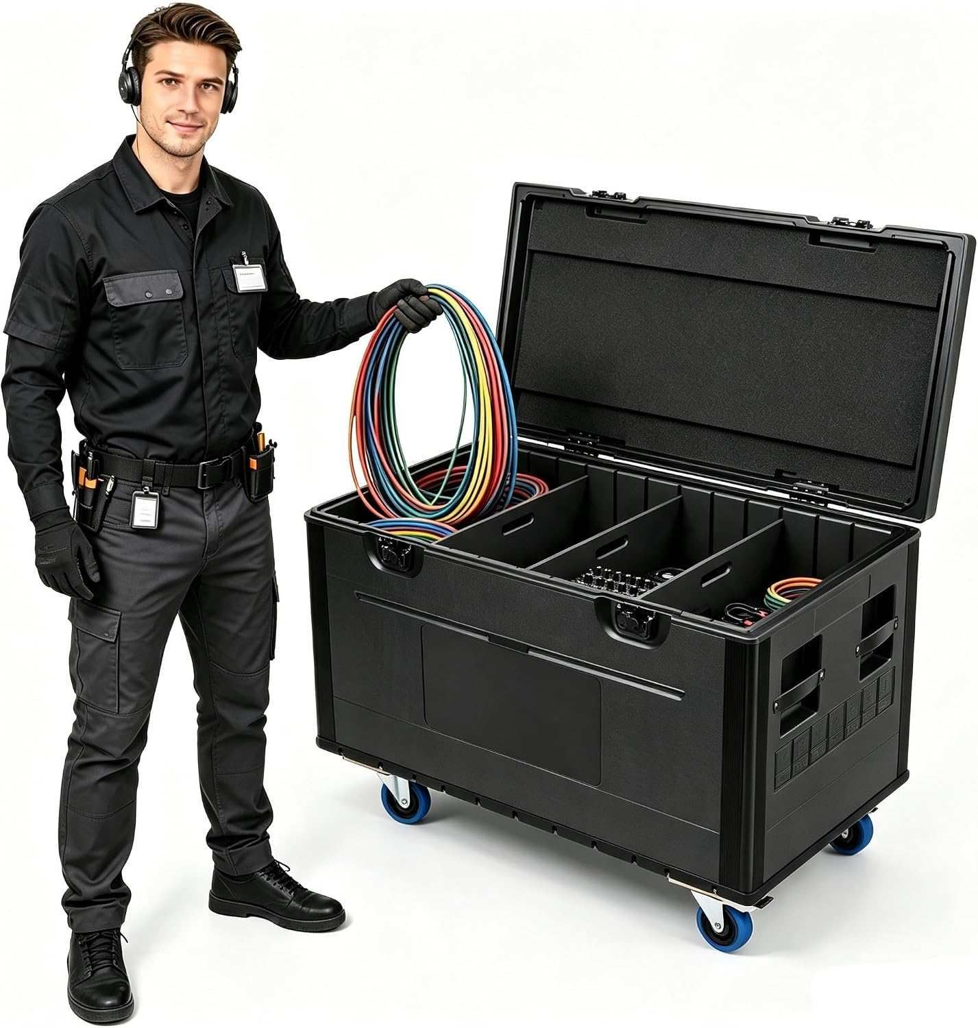Heavy-Duty Rolling Road Case, 1100lb Capacity Load Rack Enclosure, PE/EVA Impact Shell