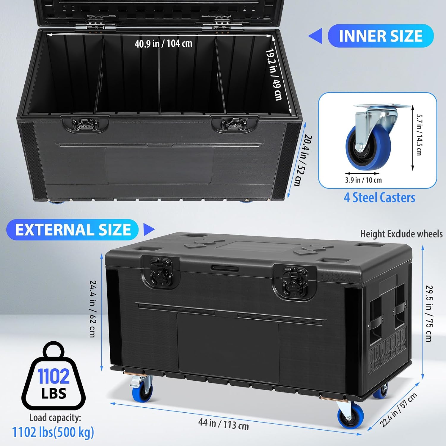 Rolling Road Case with 3 Dividers, 500kg Load, PE/EVA Shell