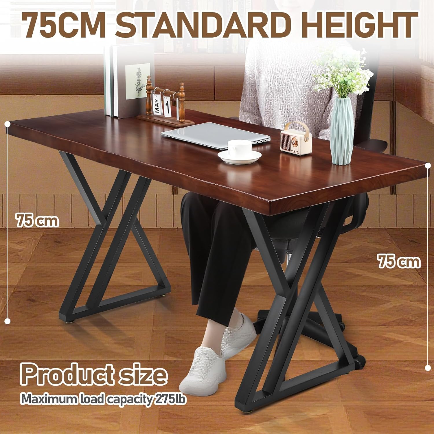 55 Inch Home Office Study Table with Sturdy Frame | Farmhouse Writing Workstation