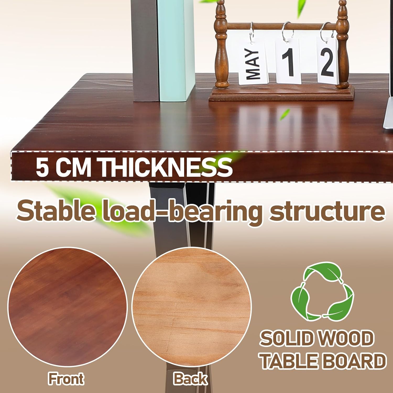 55 Inch Home Office Study Table with Sturdy Frame | Farmhouse Writing Workstation