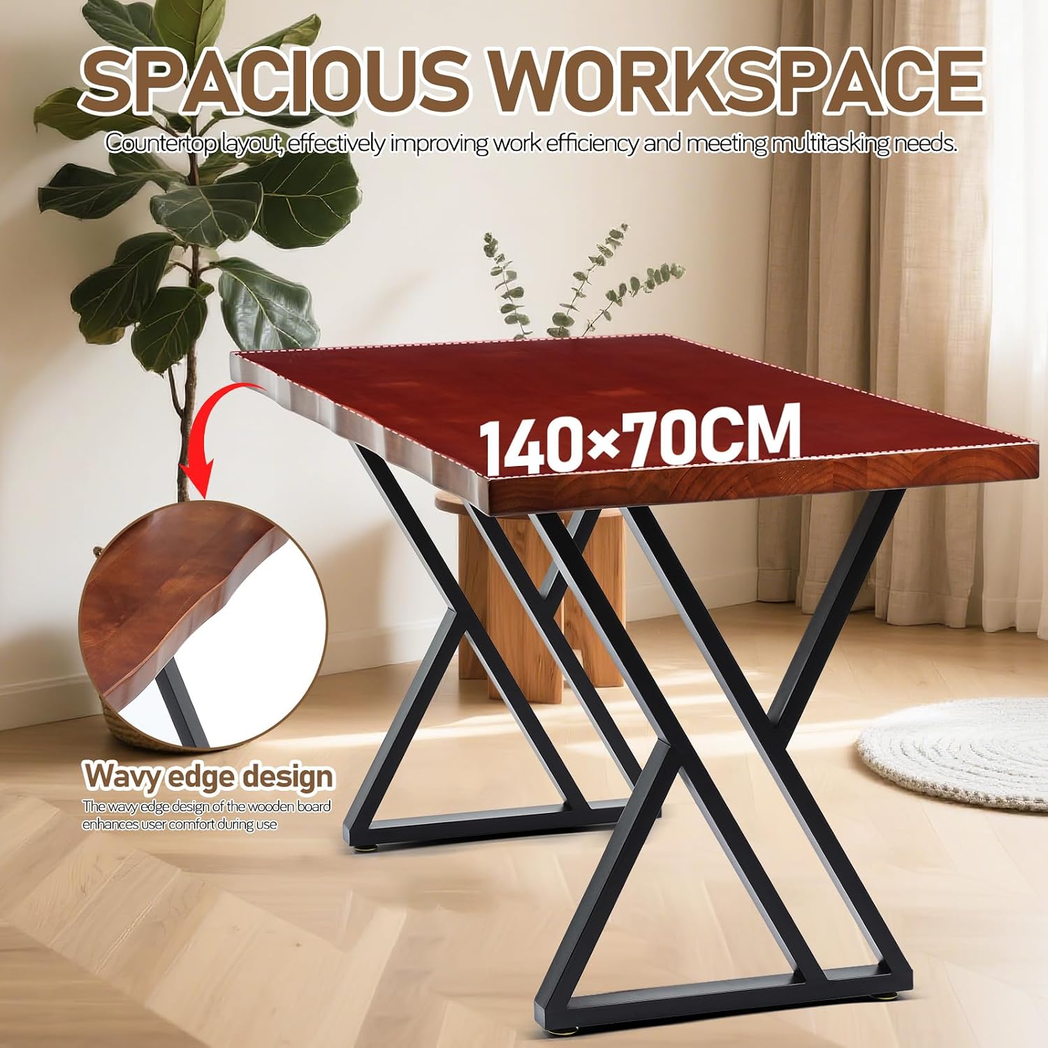 55 Inch Home Office Study Table with Sturdy Frame | Farmhouse Writing Workstation