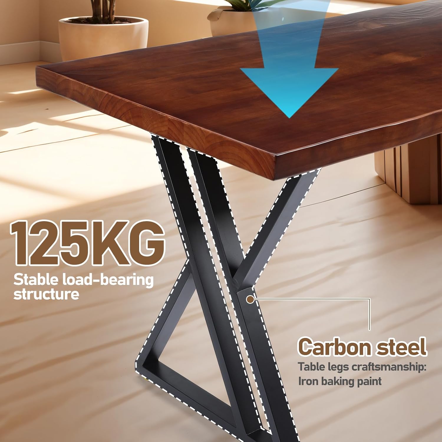 55 Inch Home Office Study Table with Sturdy Frame | Farmhouse Writing Workstation