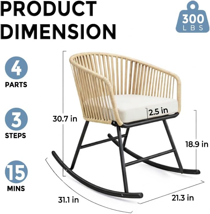 Outdoor Rocking Chairs Set of 2, All-Weather Wicker Patio Rocking Chairs with Thick Cushion