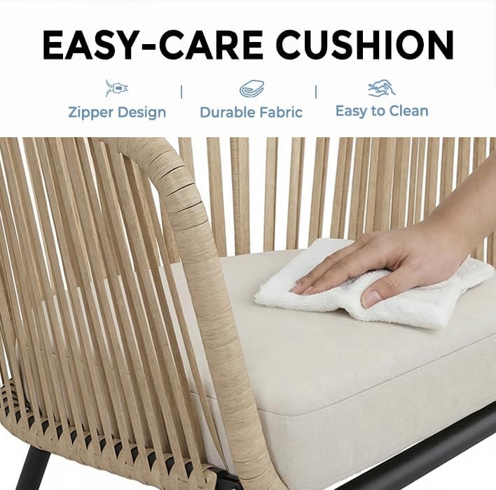 Outdoor Rocking Chairs Set of 2, All-Weather Wicker Patio Rocking Chairs with Thick Cushion