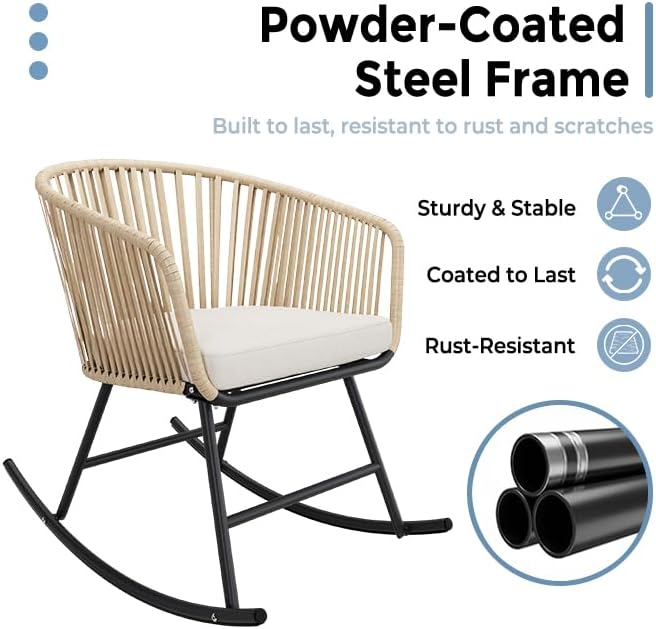 Outdoor Rocking Chairs Set of 2, All-Weather Wicker Patio Rocking Chairs with Thick Cushion