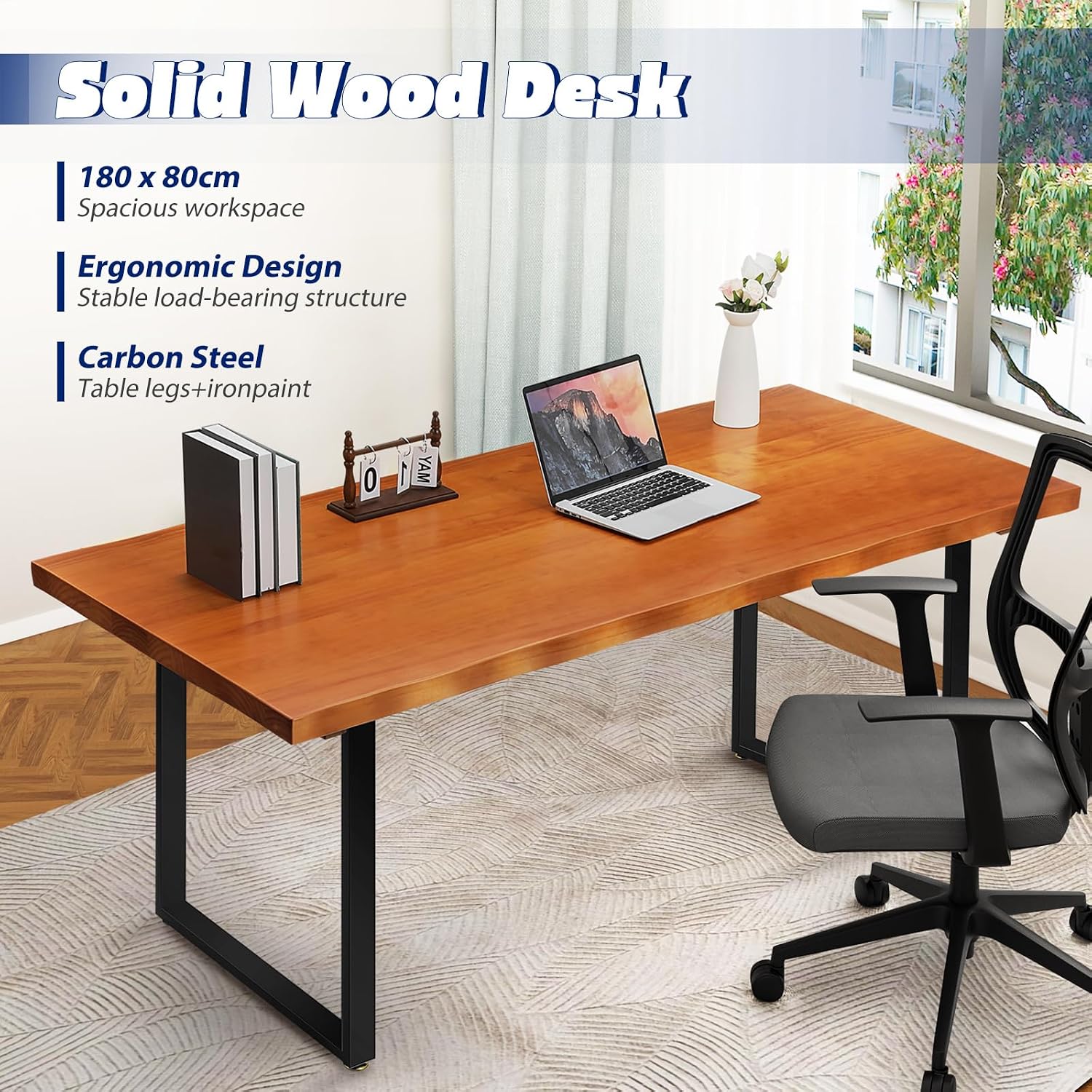 Wooden Computer Desk, 70.8 Inch Home Office Desk with Metal Frame