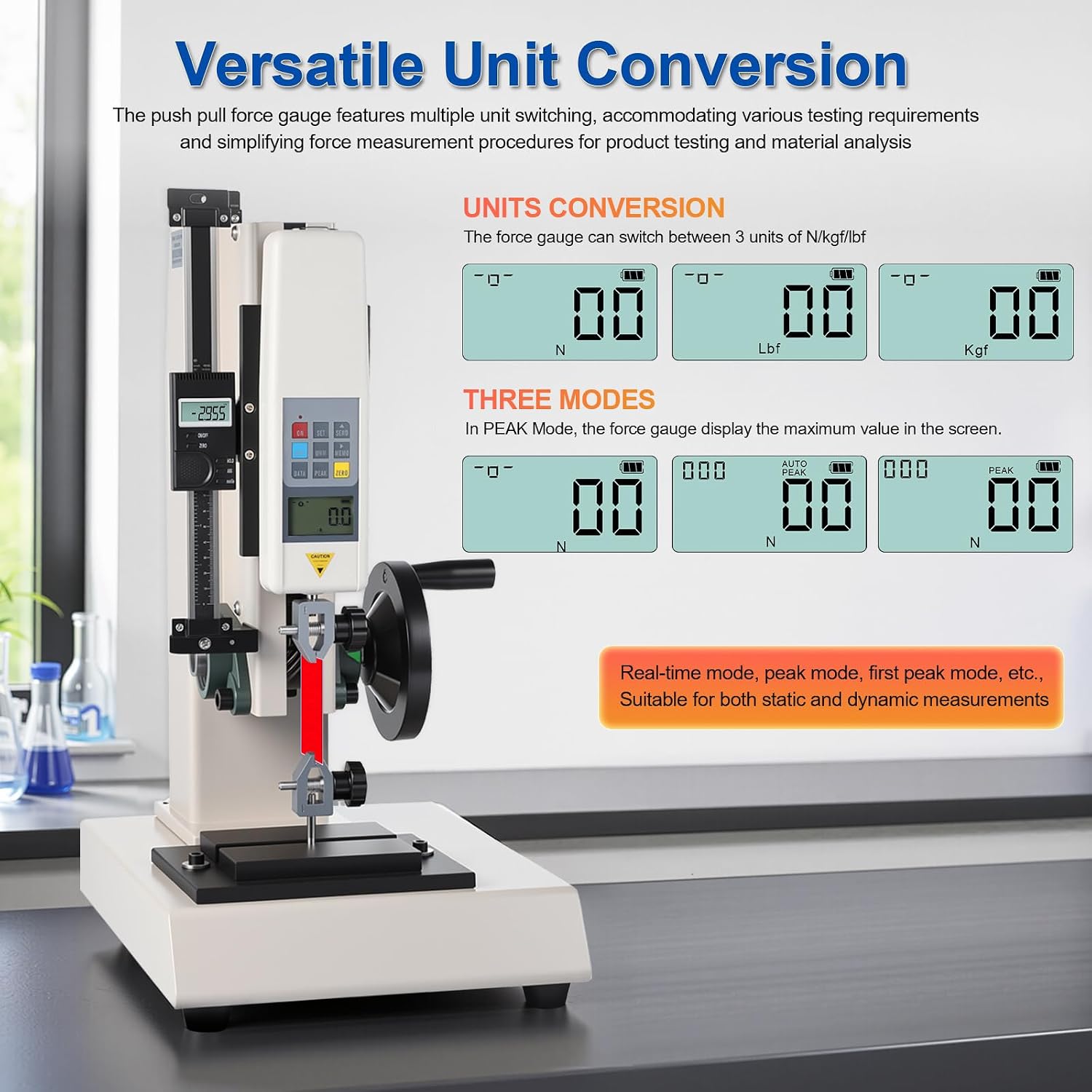Force Gauge with Platform Stand, ±0.5% Accuracy Push Pull Gauge Digital 500N Tester