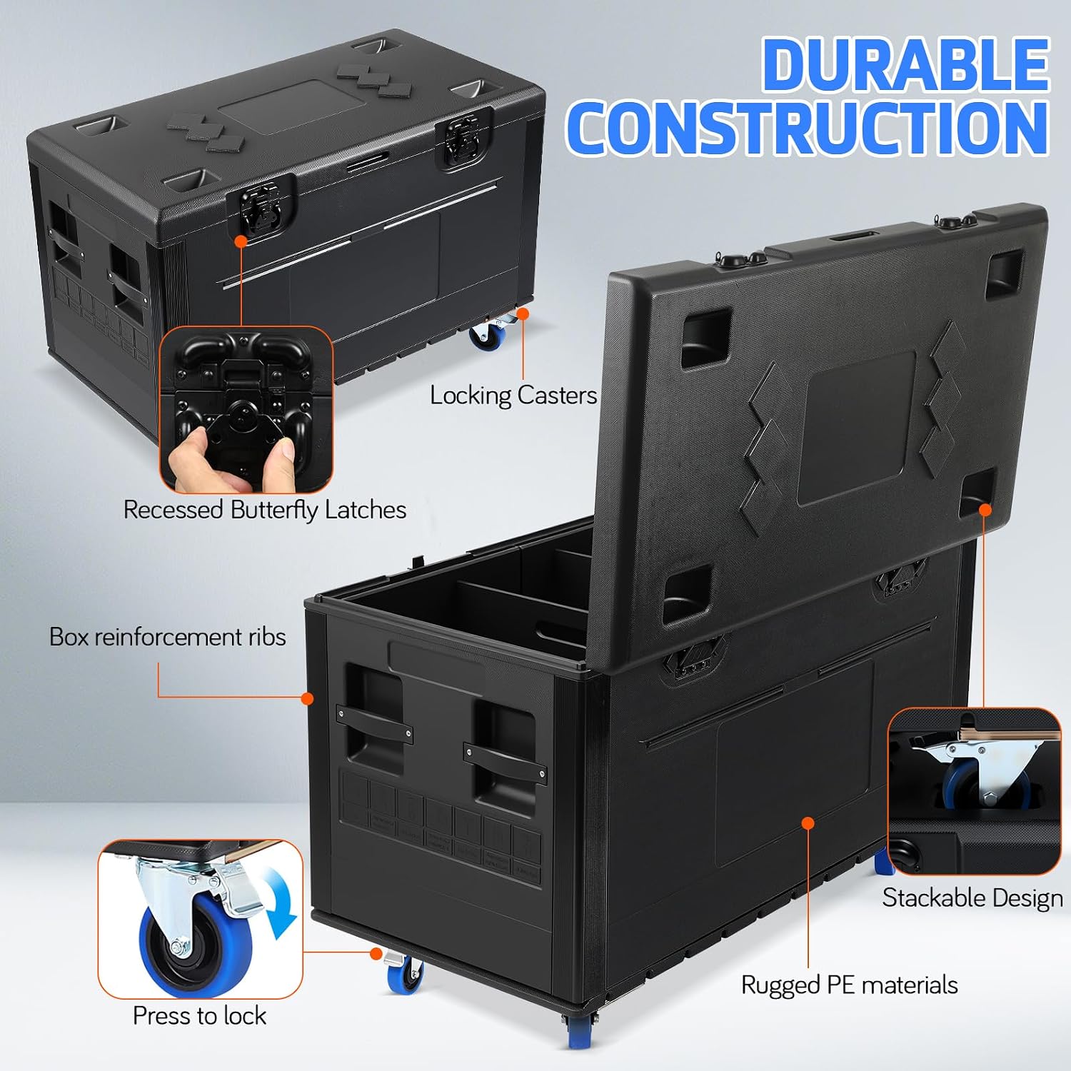 Heavy-Duty Rolling Road Case, 1100lb Capacity Load Rack Enclosure, PE/EVA Impact Shell