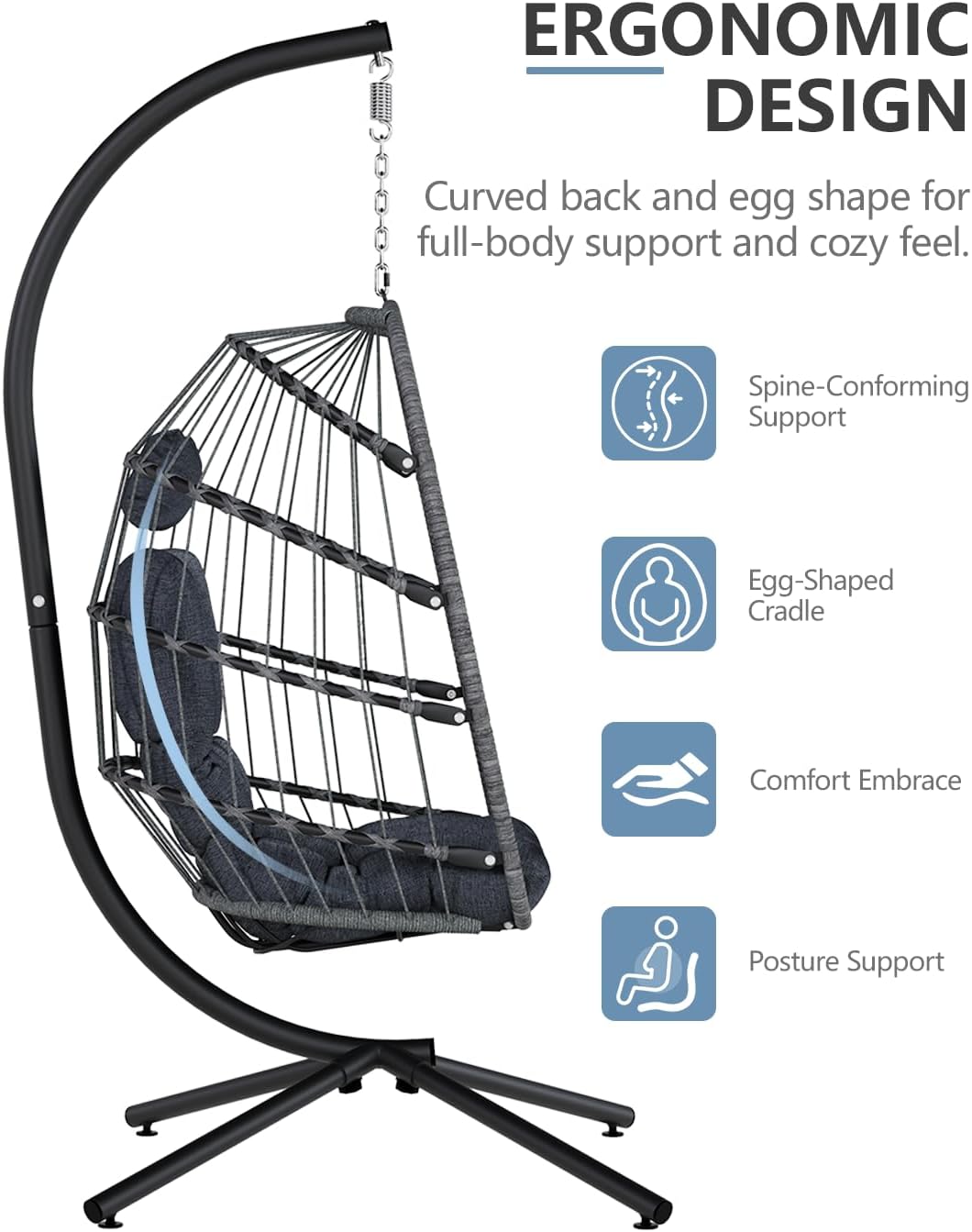 Egg Chair Outdoor with Stand, Indoor Wicker Hanging Egg Swing Chair with Cushion