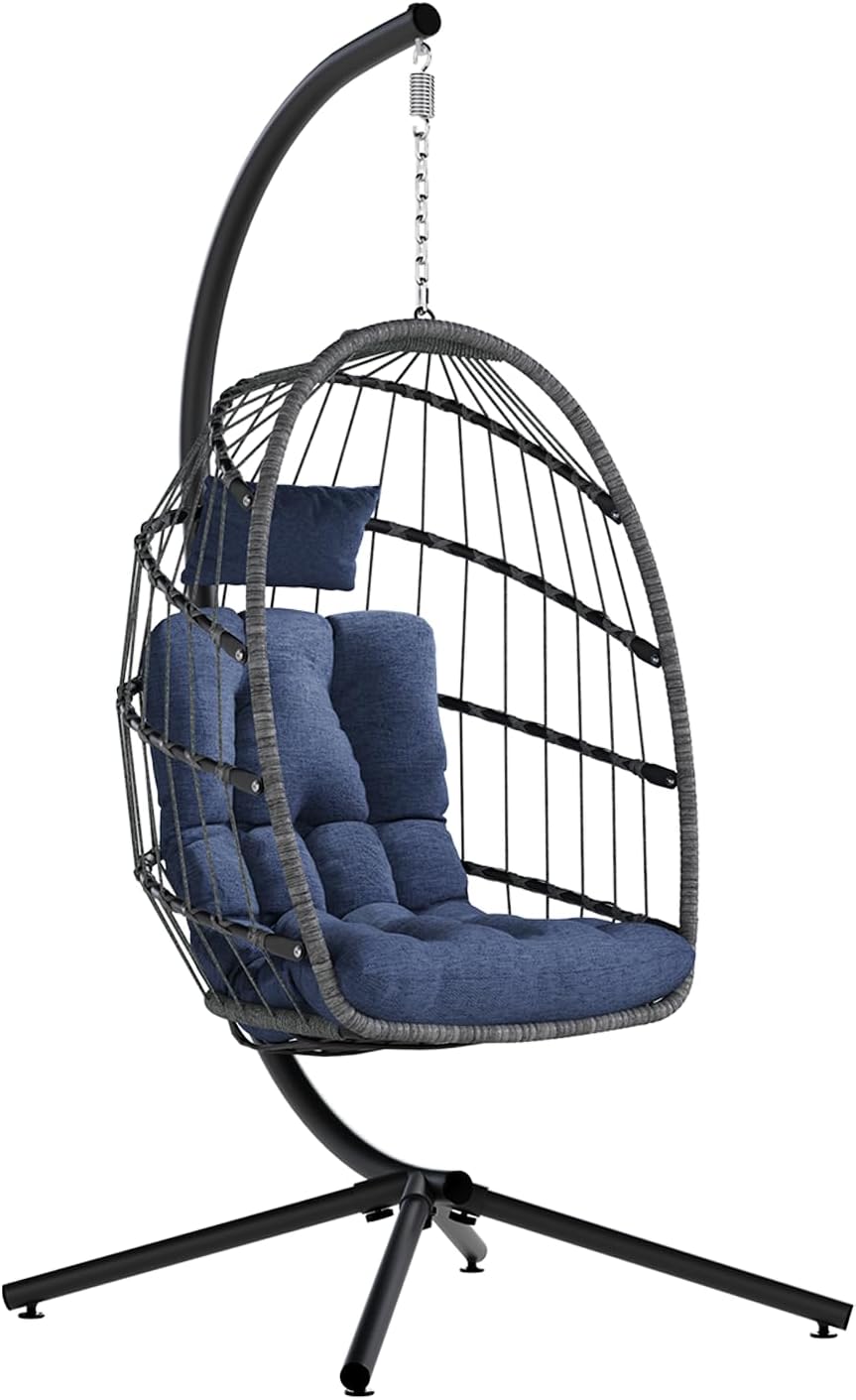 Egg Chair Outdoor with Stand, Indoor Wicker Hanging Egg Swing Chair with Cushion