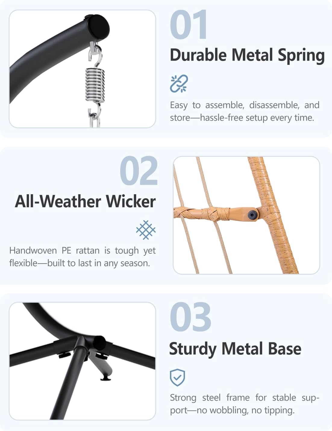 Egg Chair Outdoor with Footrest & Stand, Indoor Wicker Hanging Egg Swing Chair with Cushion for Patio