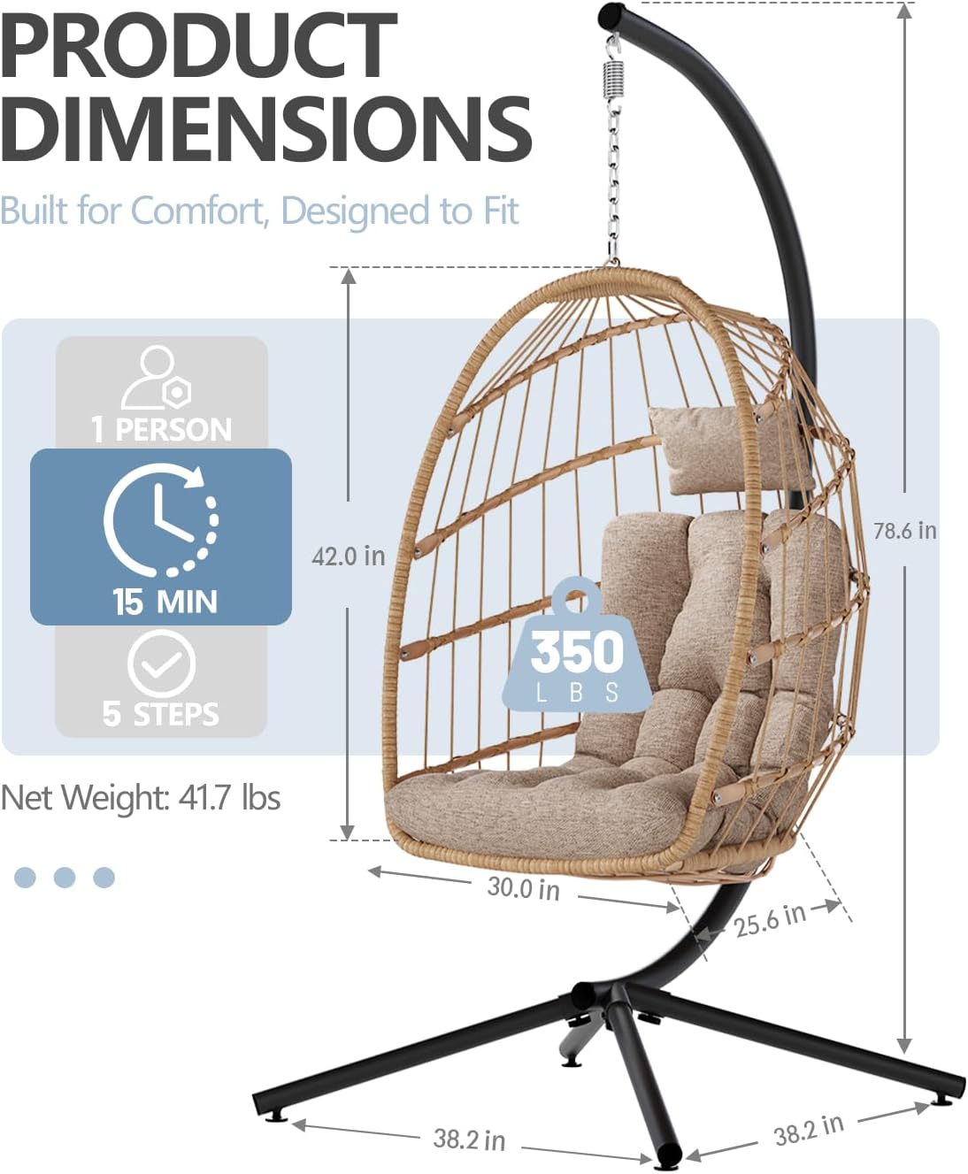 Egg Chair Outdoor with Stand, Indoor Wicker Hanging Egg Swing Chair with Cushion
