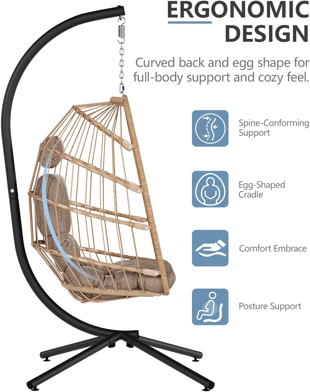 Egg Chair Outdoor with Stand, Indoor Wicker Hanging Egg Swing Chair with Cushion