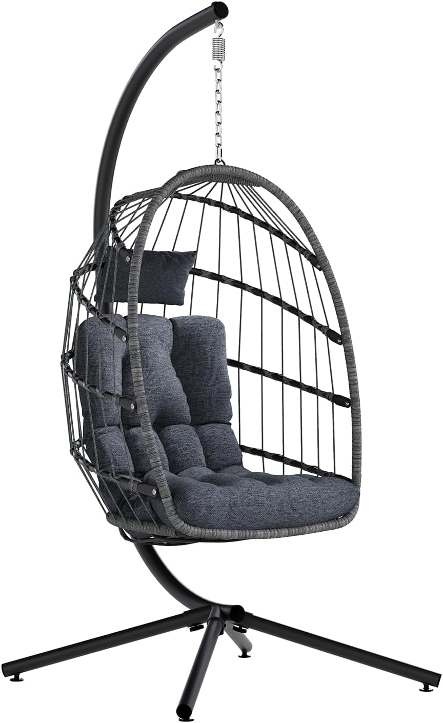 Egg Chair Outdoor with Stand, Indoor Wicker Hanging Egg Swing Chair with Cushion