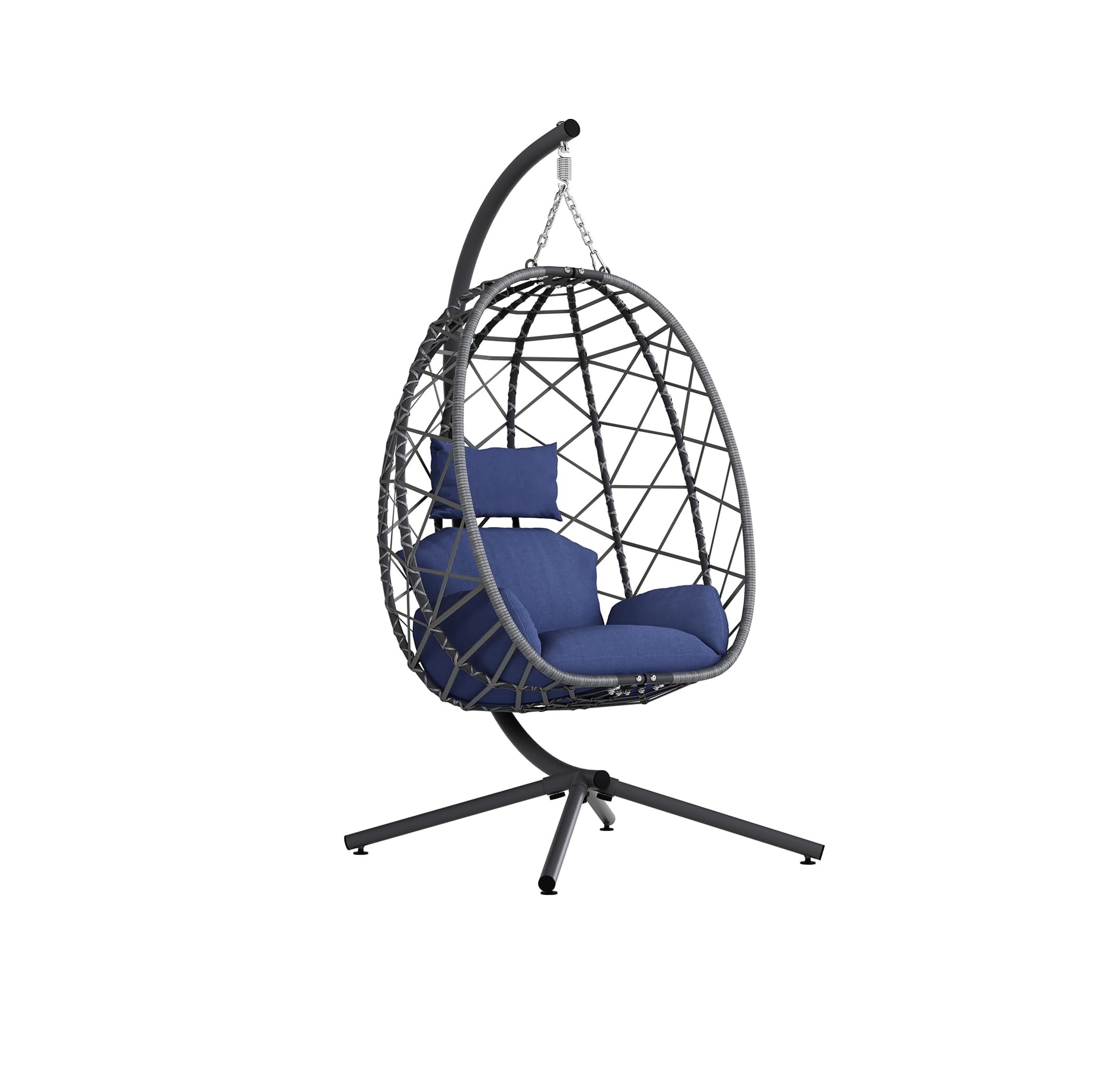 Hanging Egg Chair with Stand, Outdoor Indoor Rattan Wicker Egg Swing Chair with Cushion, Heavy Duty Patio Hammock Chairs
