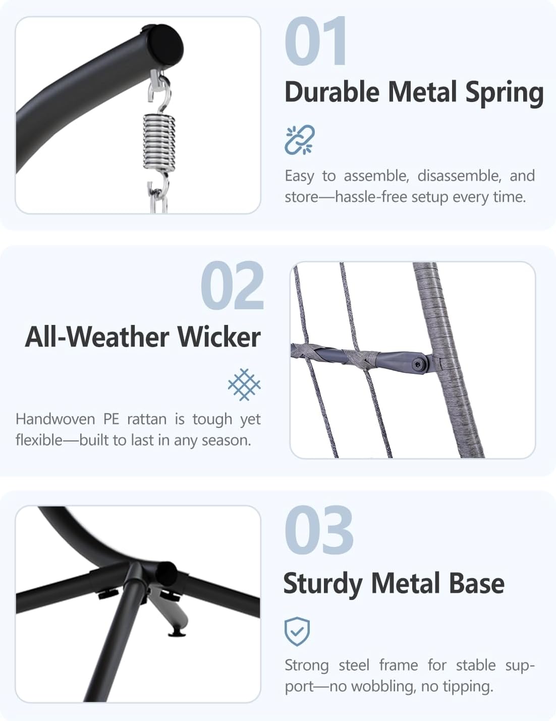 Egg Chair Outdoor with Footrest & Stand, Indoor Wicker Hanging Egg Swing Chair with Cushion