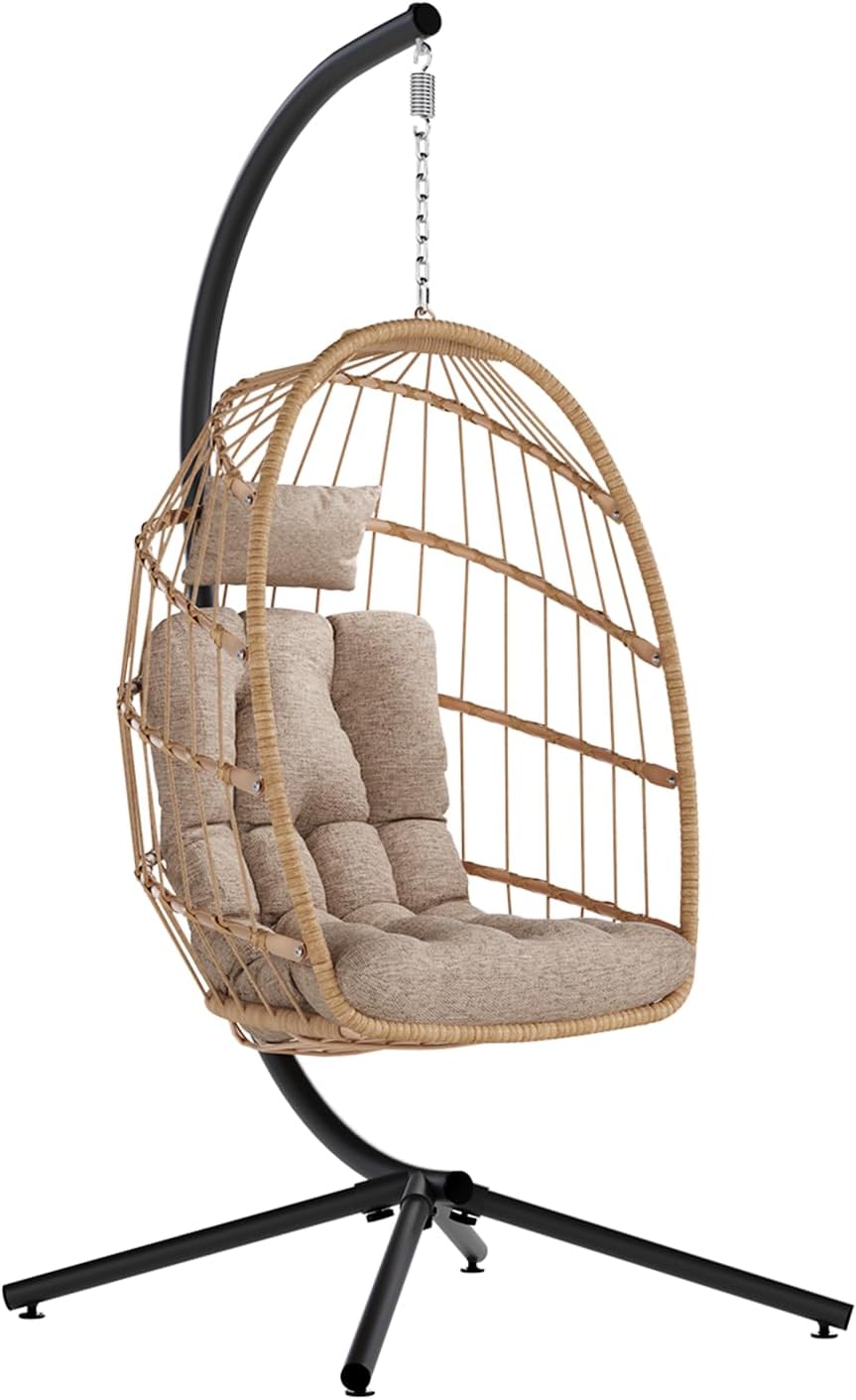Egg Chair Outdoor with Stand, Indoor Wicker Hanging Egg Swing Chair with Cushion