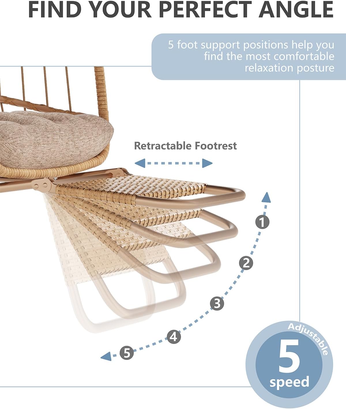 Egg Chair Outdoor with Footrest & Stand, Indoor Wicker Hanging Egg Swing Chair with Cushion for Patio