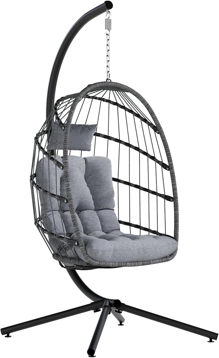 Egg Chair Outdoor with Stand, Indoor Wicker Hanging Egg Swing Chair with Cushion
