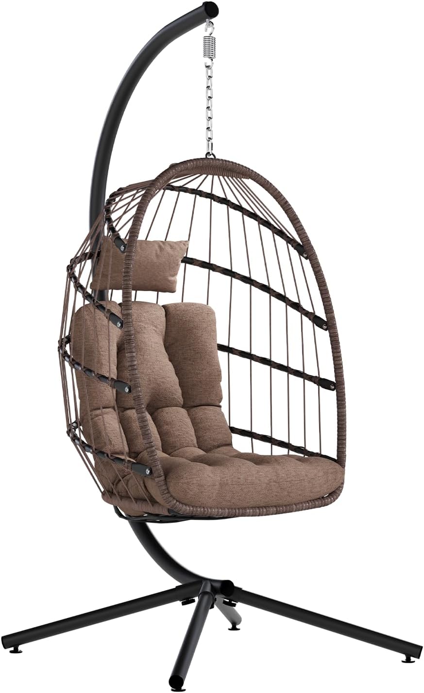 Egg Chair Outdoor with Stand, Indoor Wicker Hanging Egg Swing Chair with Cushion