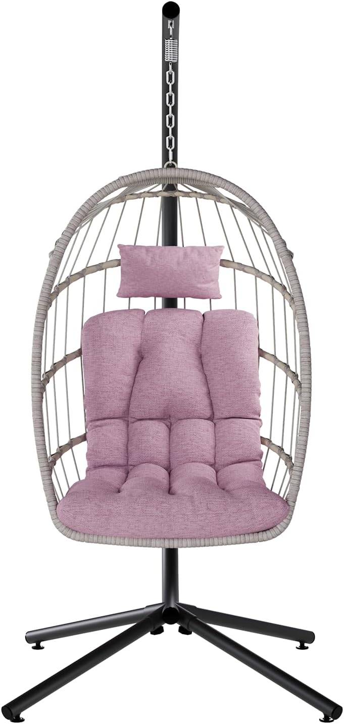 Egg Chair Outdoor with Stand, Indoor Wicker Hanging Egg Swing Chair with Cushion