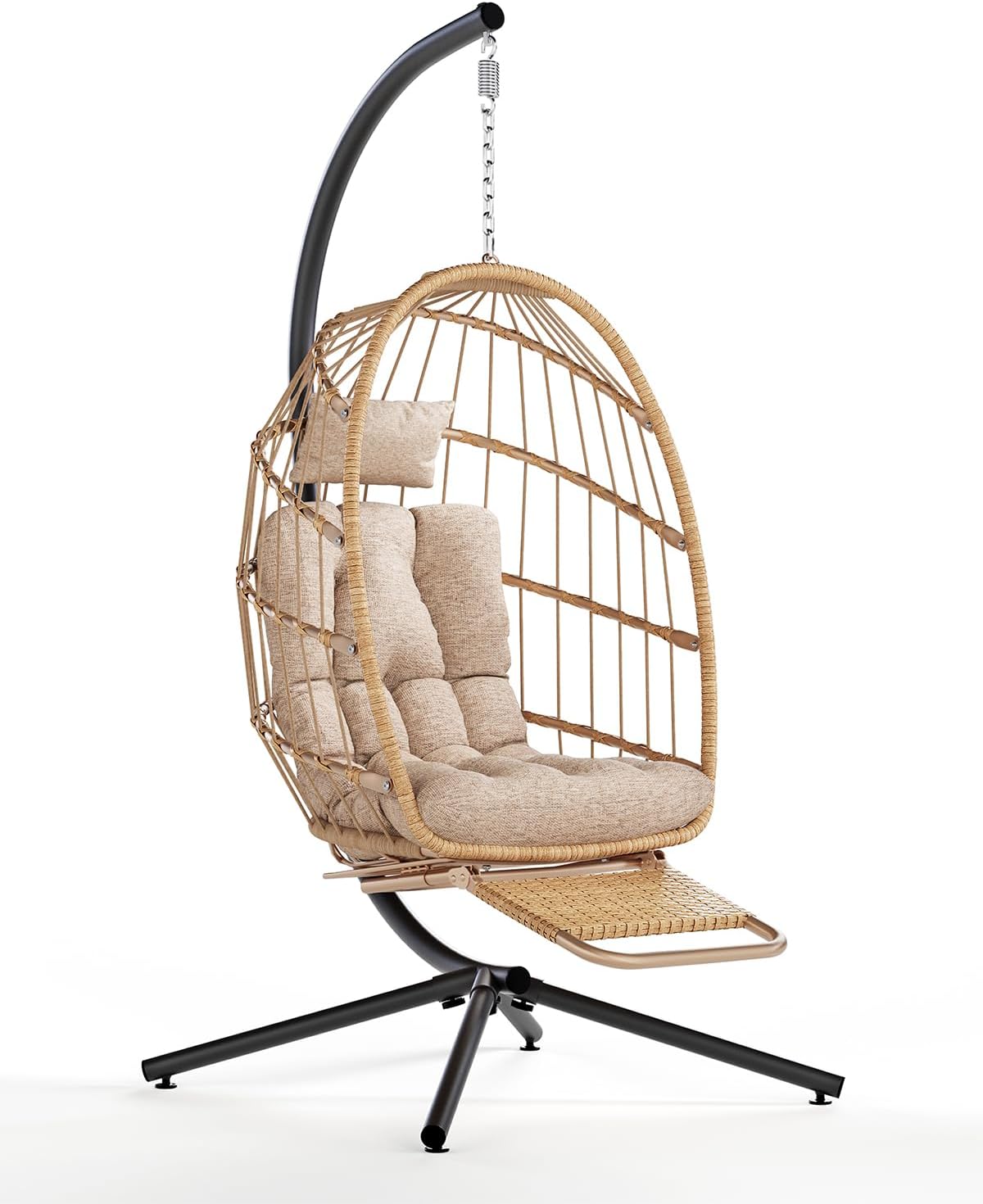 Egg Chair Outdoor with Footrest & Stand, Indoor Wicker Hanging Egg Swing Chair with Cushion
