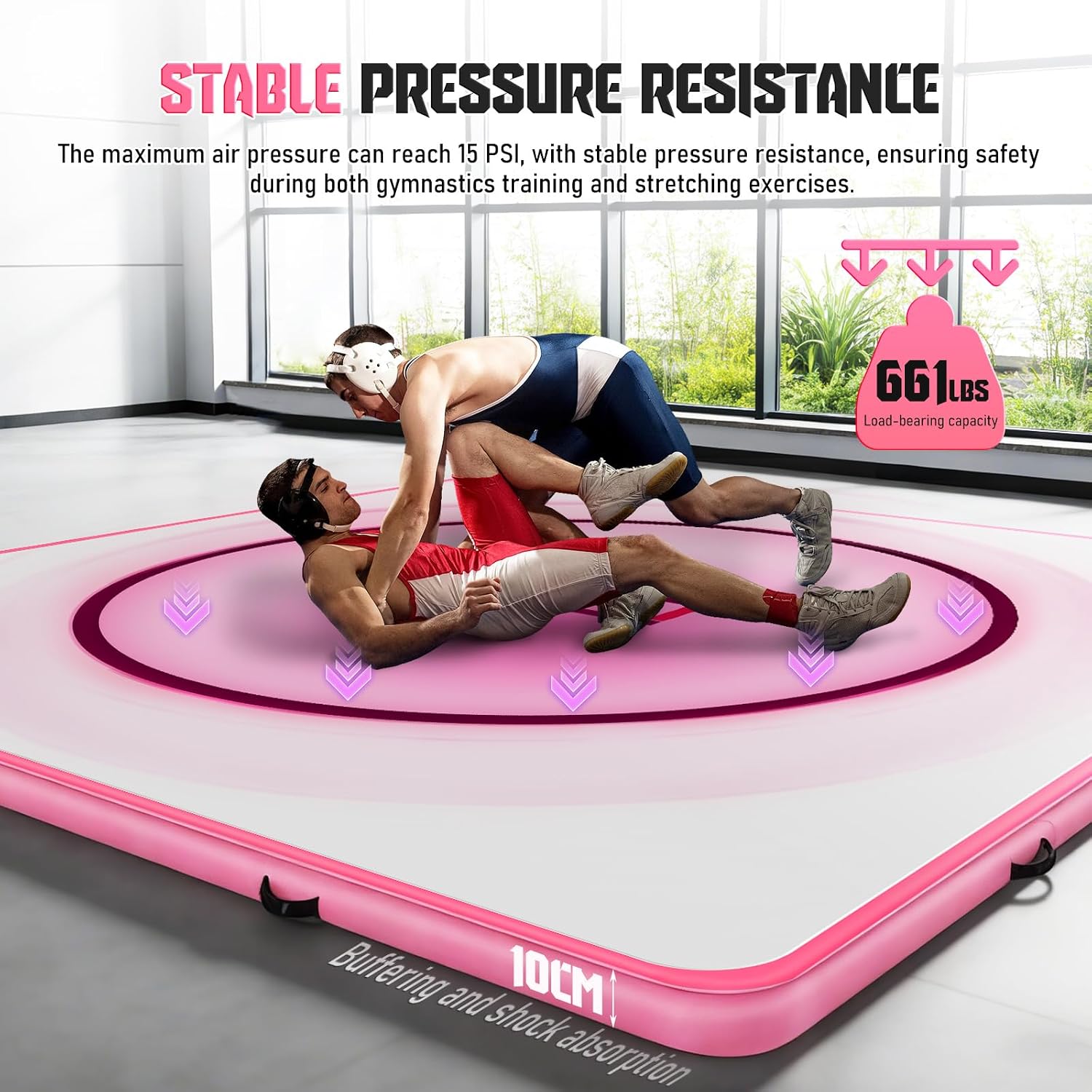 4 in Thick 10x10 Inflatable Wrestling Mat, Jiu Jitsu Mats, Wrestling Mats for Home, Inflatable Gymnastics Mat