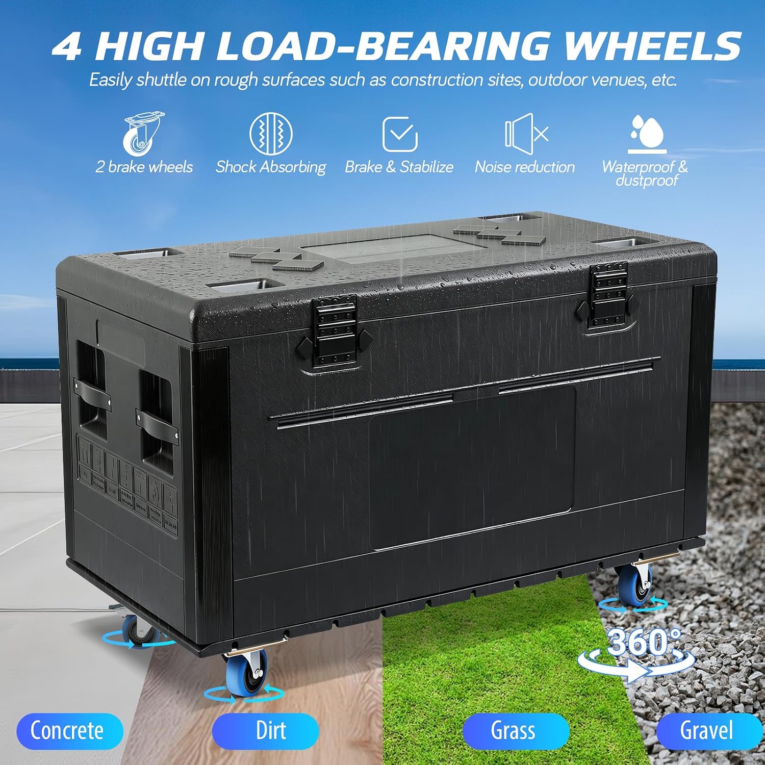 Heavy-Duty Rolling Road Case, 1100lb Capacity Load Rack Enclosure, PE/EVA Impact Shell