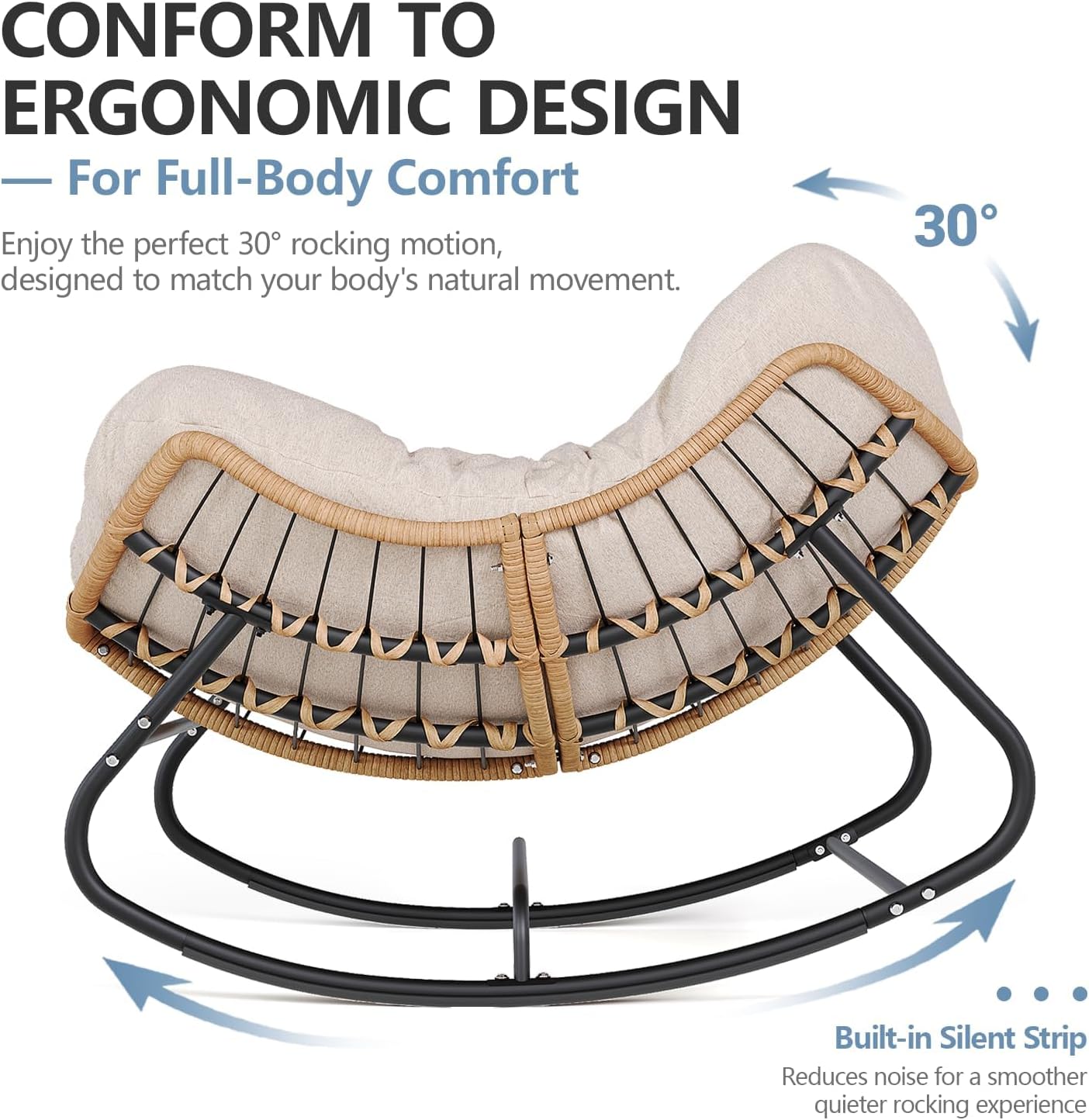 Oversized Patio Papasan Rocker, Comfy Wicker Reading Lounge