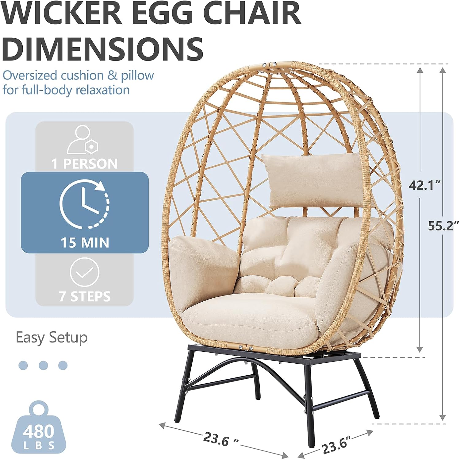 Wicker Egg Chair Outdoor, Oversized Patio Lounge Chairs with Cushion