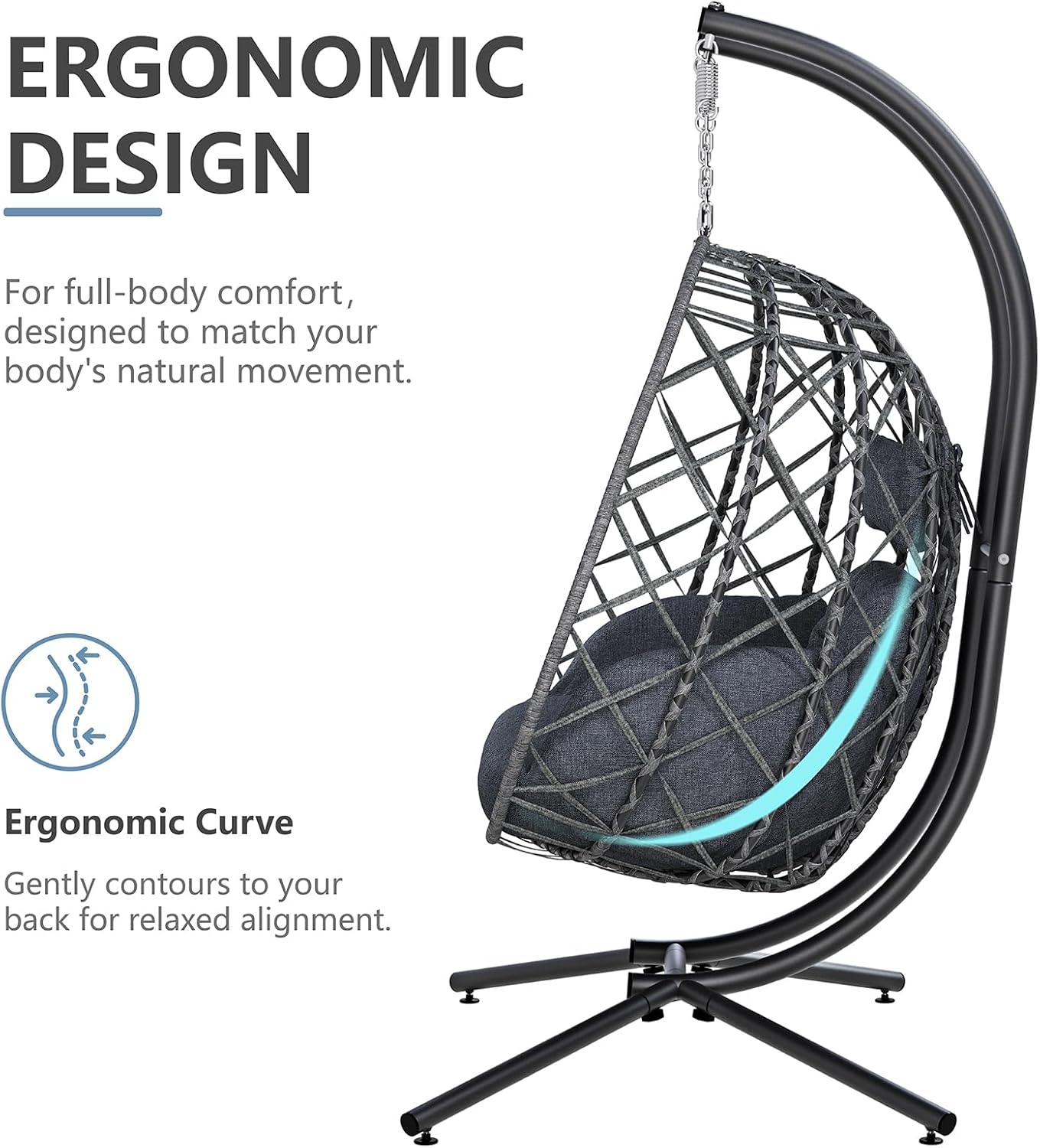 Double Egg Swing Chair with Stand, 2 Person Outdoor Indoor Hammock Hanging Chair