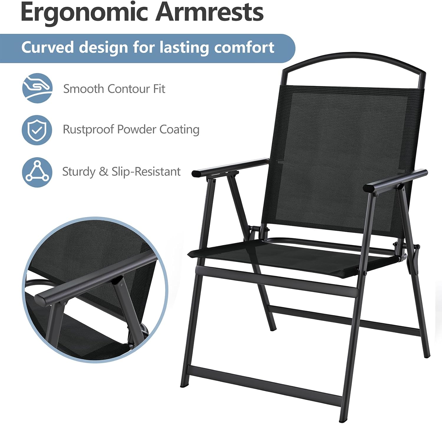 Folding Patio Chairs Set of 2, Outdoor Dining Chairs with Armrests