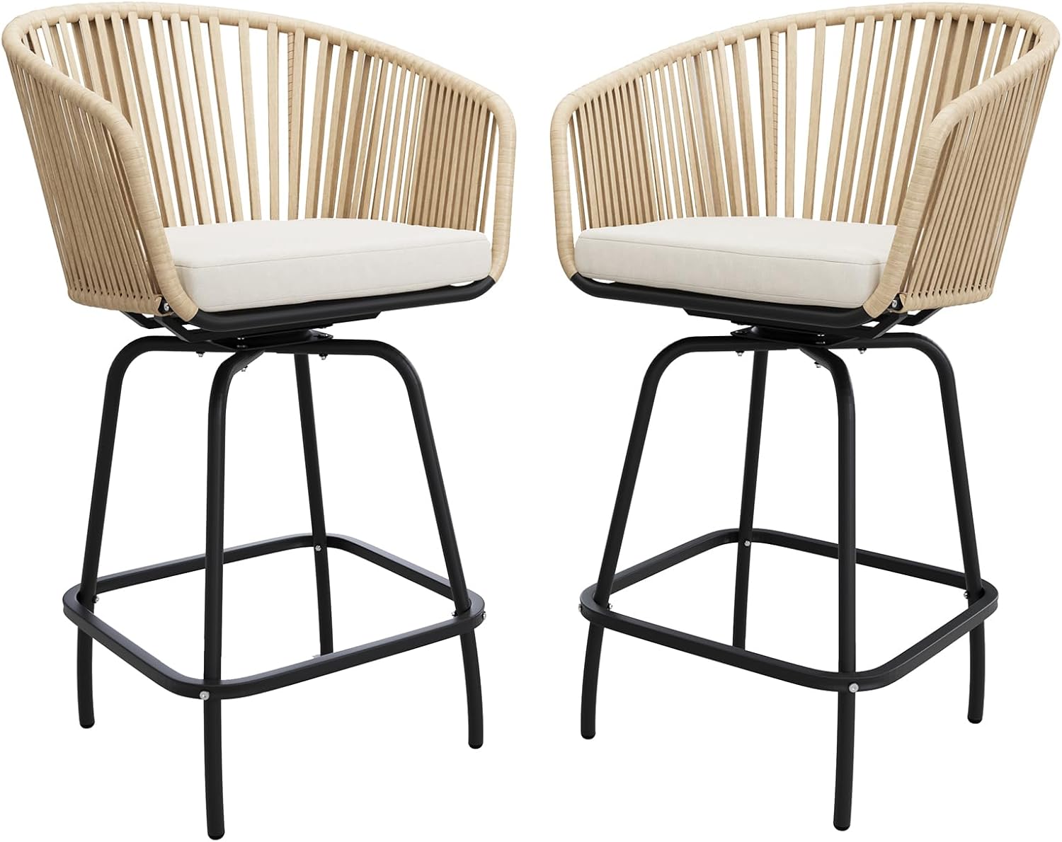 Outdoor Swivel Bar Stools Set of 2, 26.8" Counter Height Patio Chairs with 360° Rotation & Removable Cushion