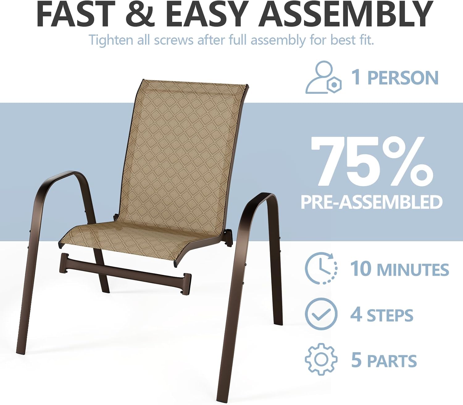 Patio Chairs Set of 4 with Armrests, Outdoor Stackable Dining Chairs with Breathable Backrest and Metal Frame