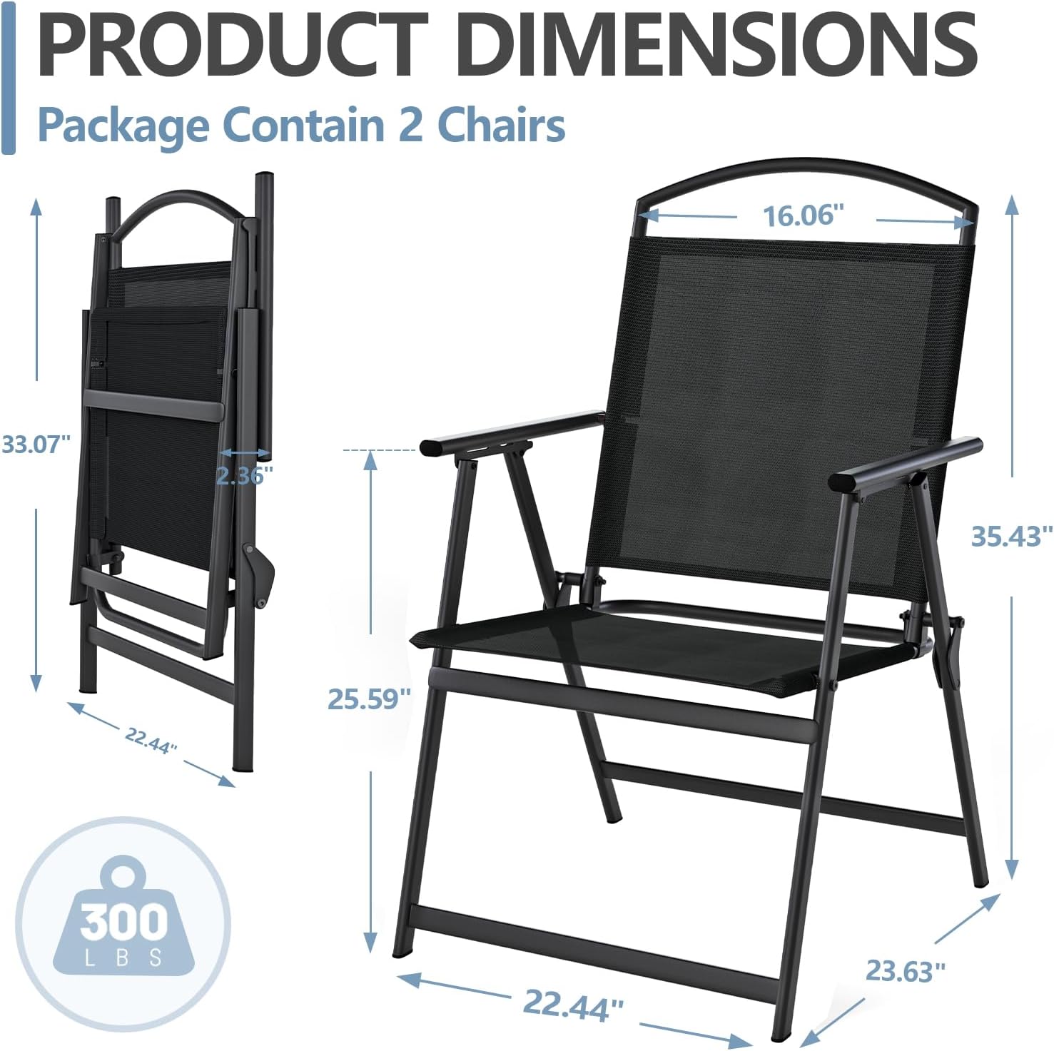 Folding Patio Chairs Set of 2, Outdoor Dining Chairs with Armrests