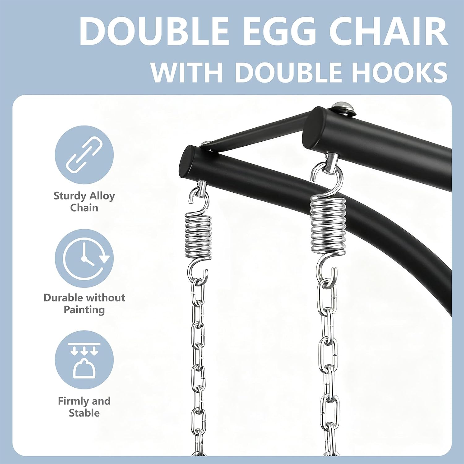 Double Egg Swing Chair with Stand, Outdoor Patio 2 Person Hanging Wicker Hammock Chairs with Cushion