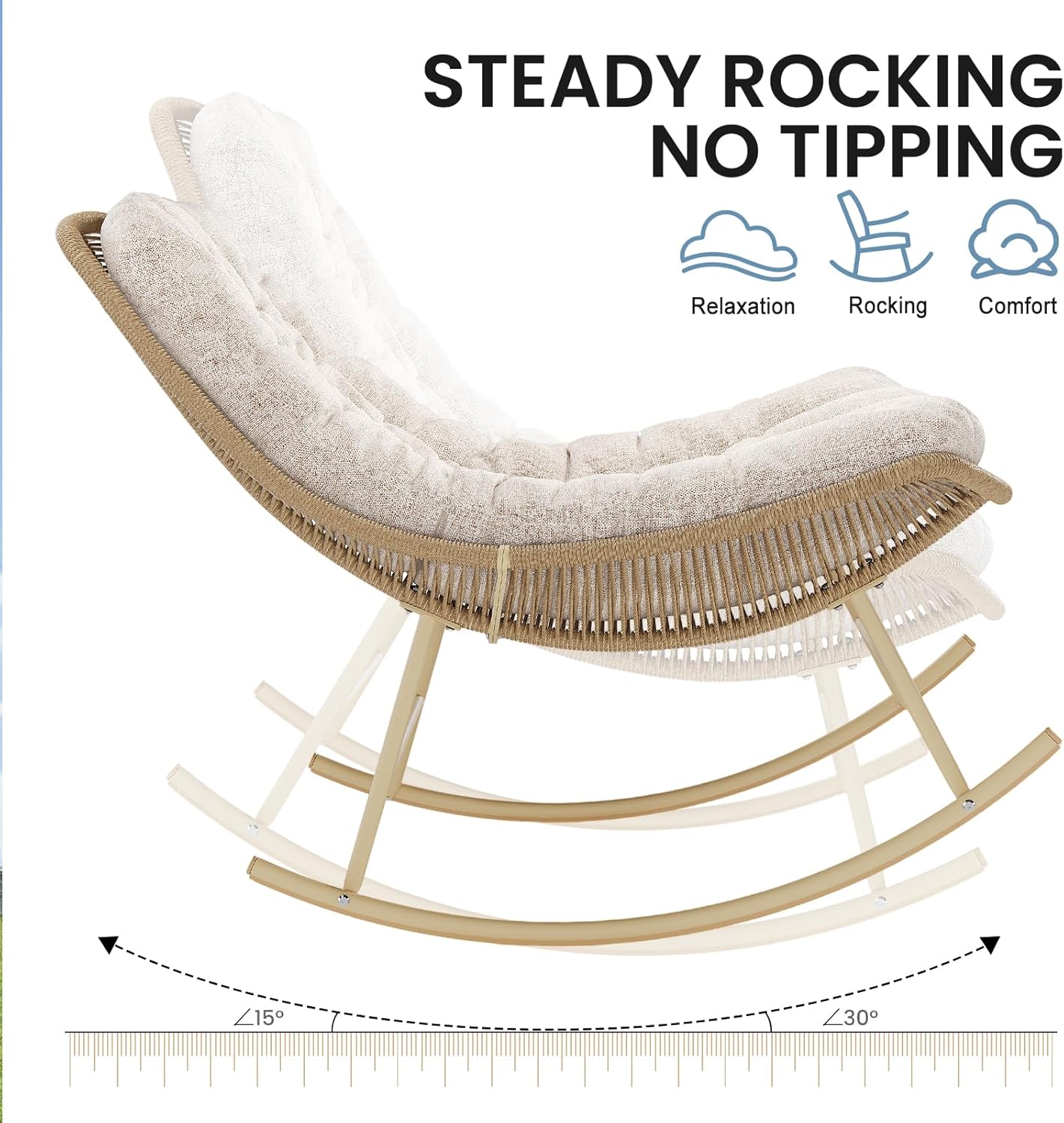 Outdoor Rocking Chair, Handwoven Wicker Rocker with Cushion