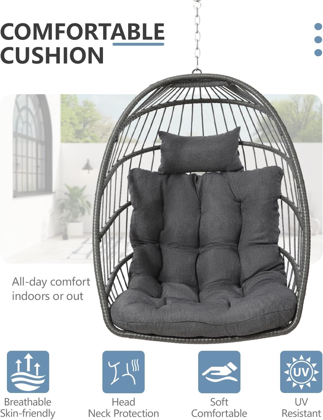 Egg Chair Outdoor with Footrest & Stand, Indoor Wicker Hanging Egg Swing Chair with Cushion